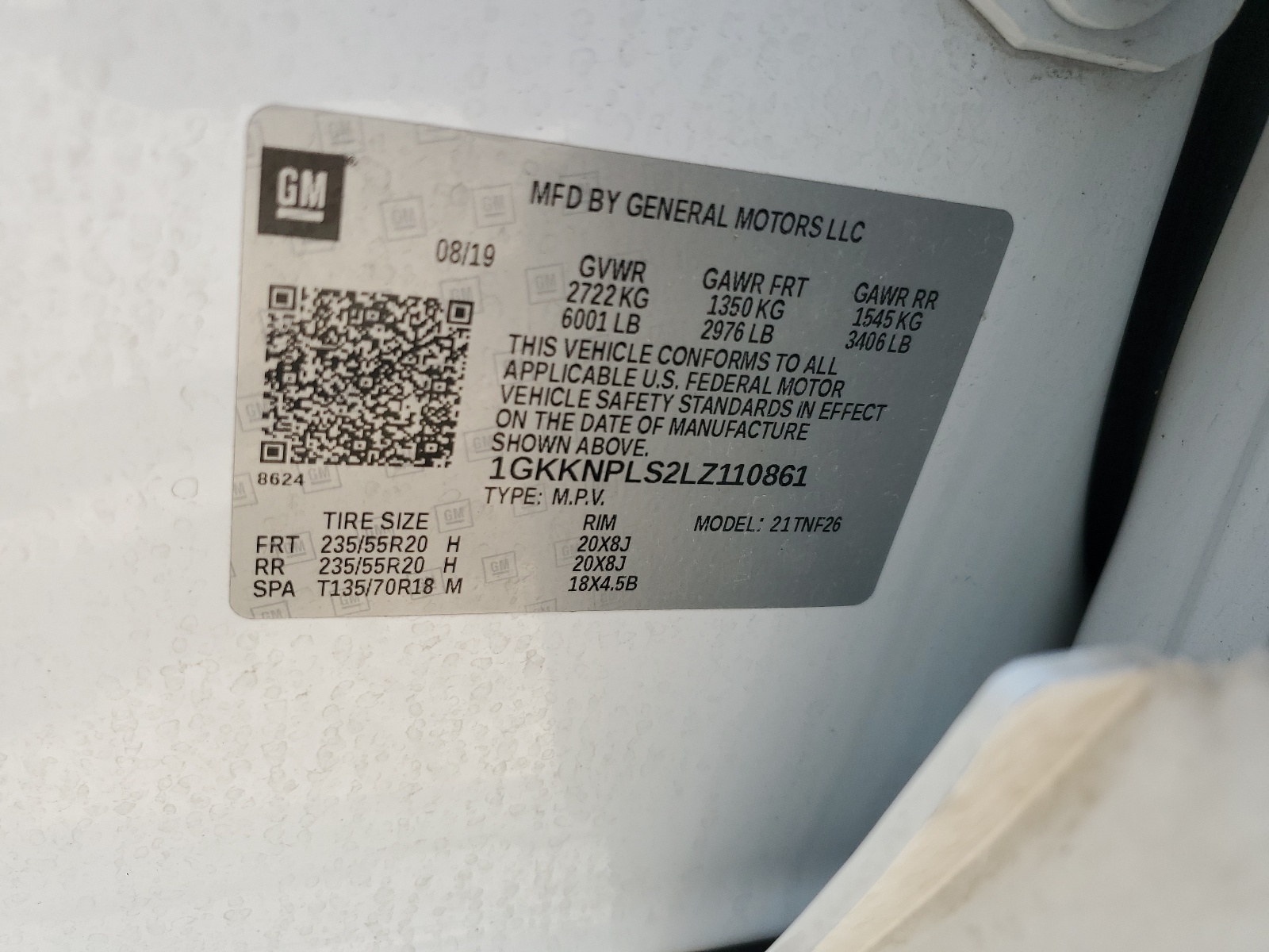 1GKKNPLS2LZ110861 2020 GMC Acadia Denali