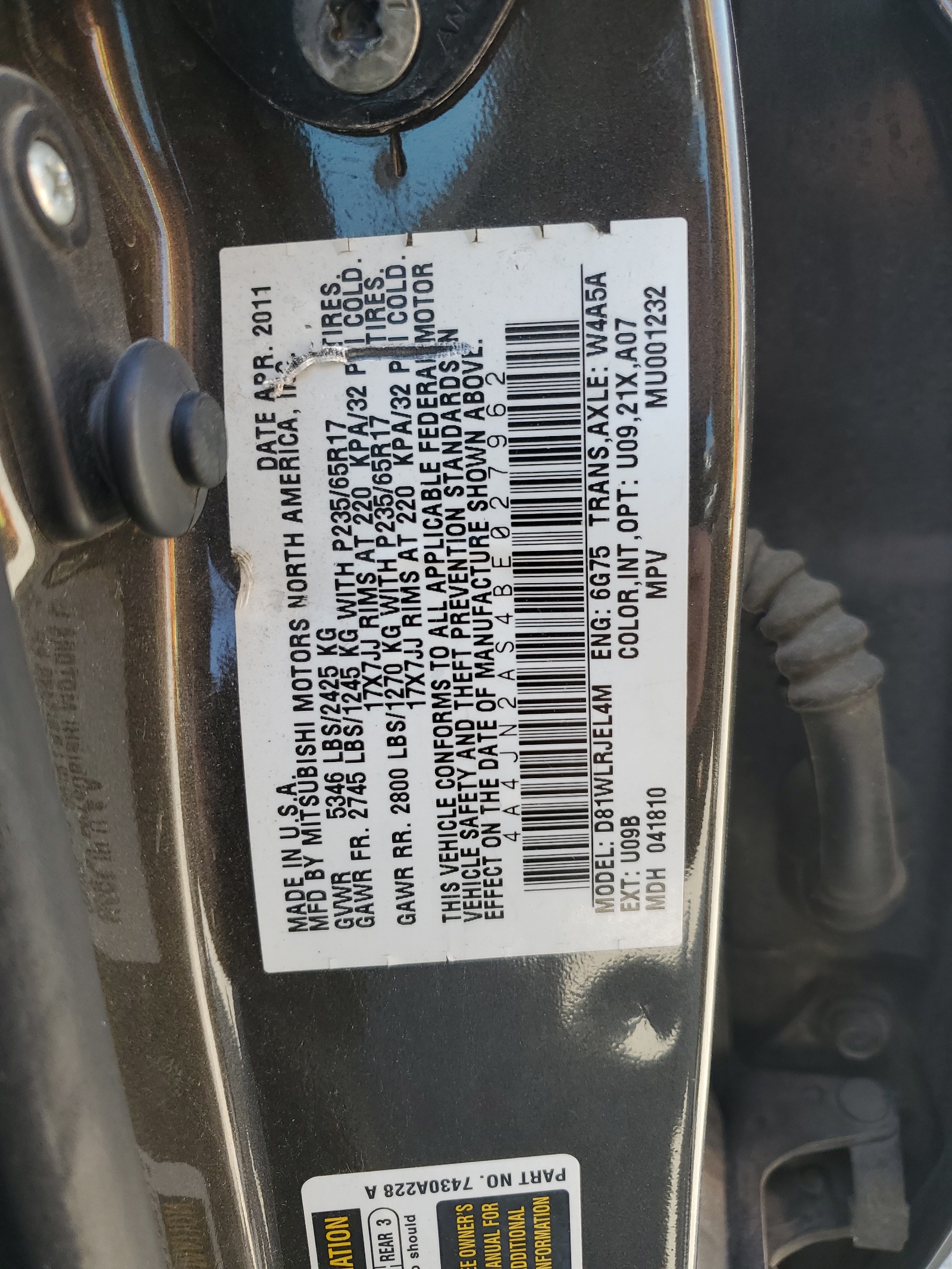 4A4JN2AS4BE027962 2011 Mitsubishi Endeavor Ls