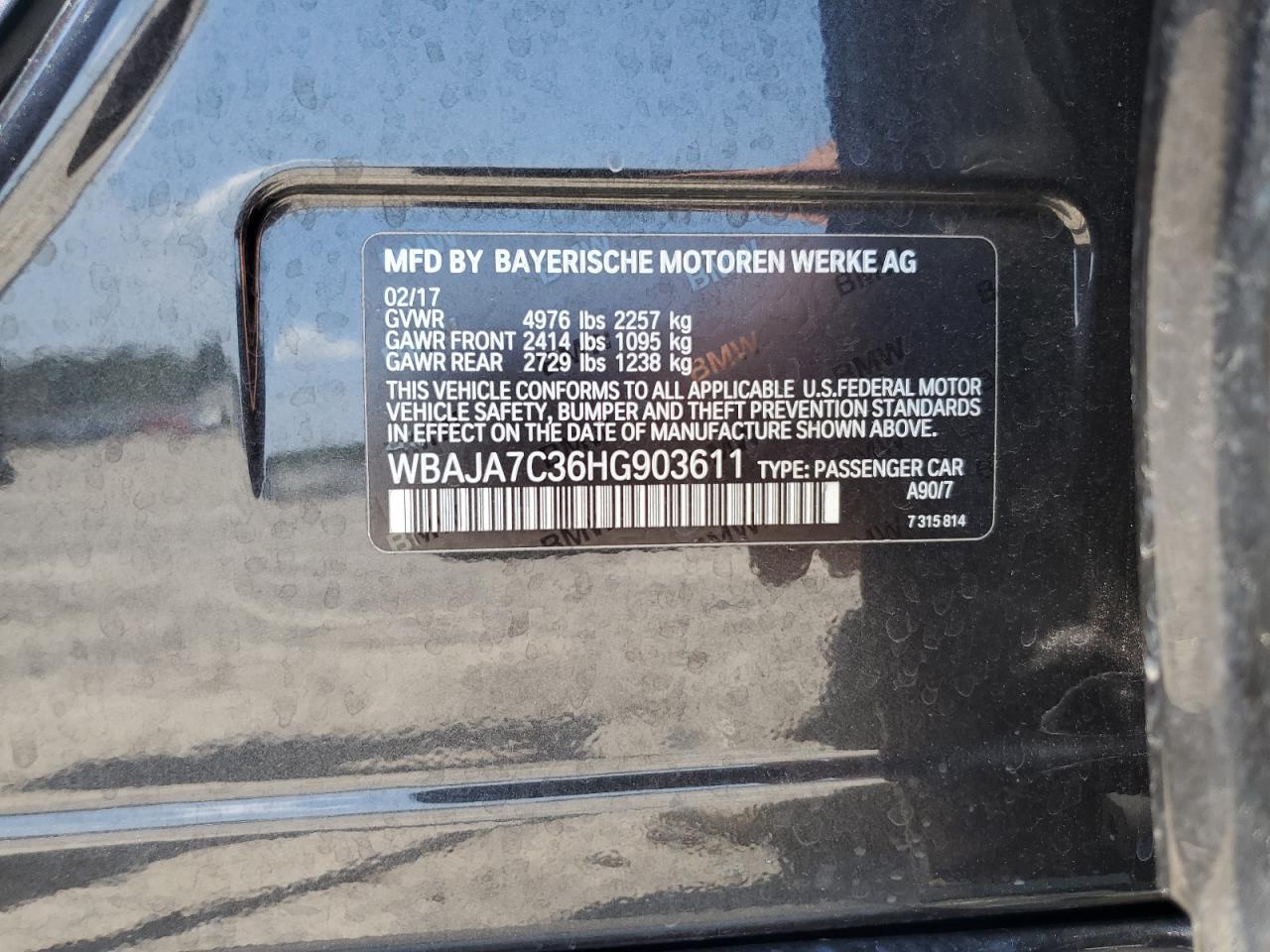 2017 BMW 530 Xi VIN: WBAJA7C36HG903611 Lot: 63986724