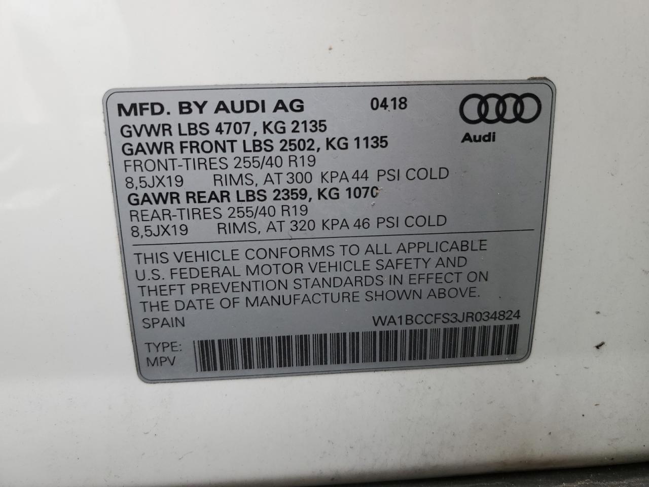 WA1BCCFS3JR034824 2018 Audi Q3 Premium