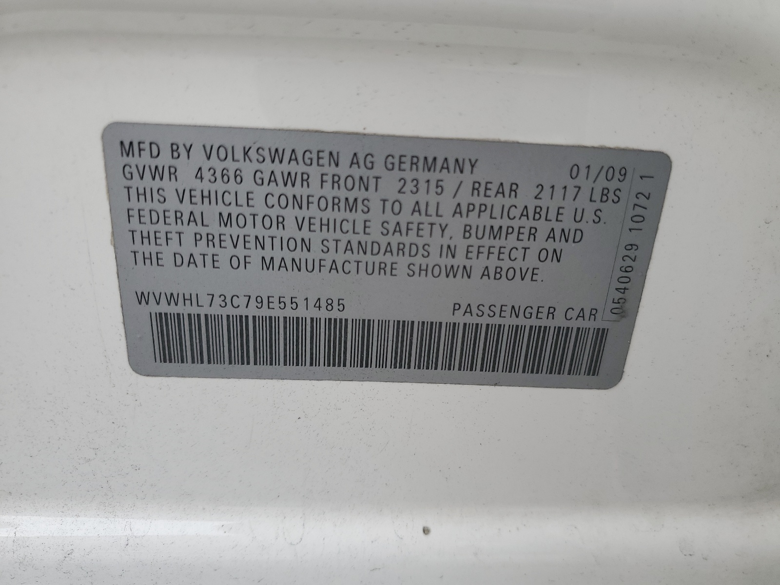 WVWHL73C79E551485 2009 Volkswagen Cc Luxury