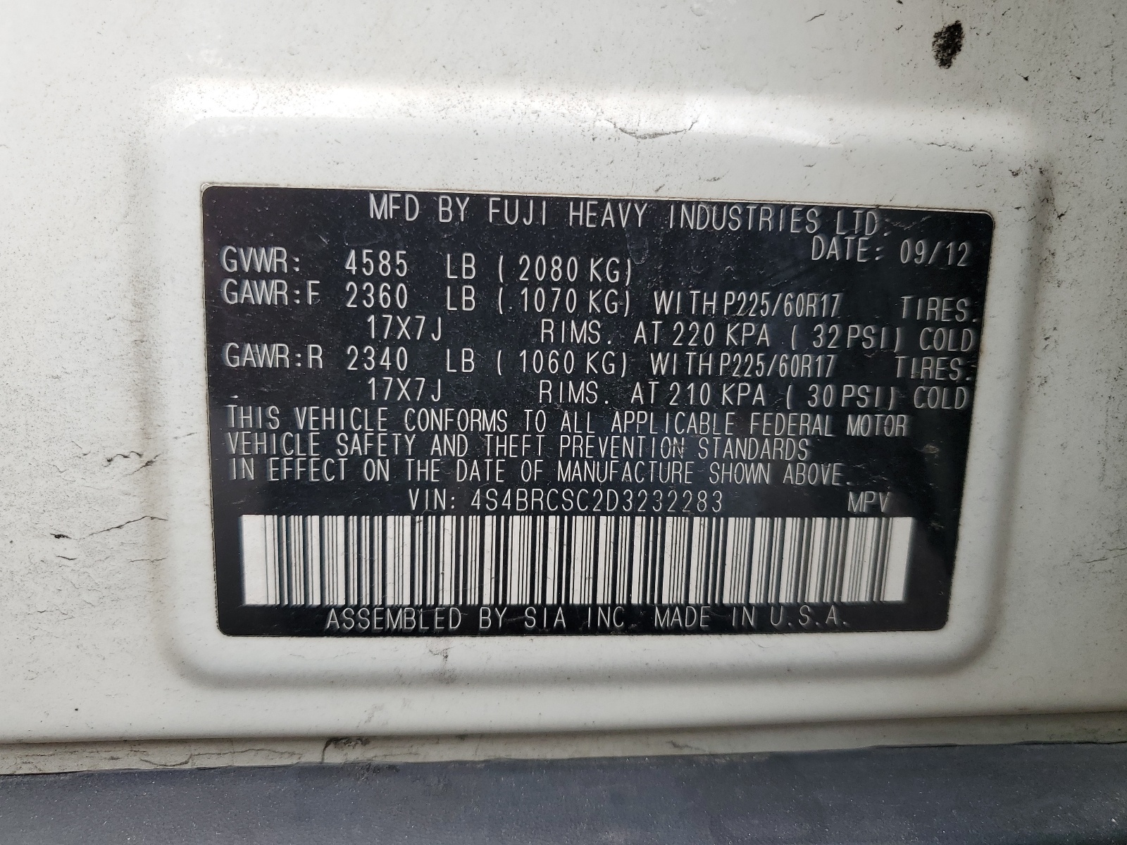 4S4BRCSC2D3232283 2013 Subaru Outback 2.5I Limited