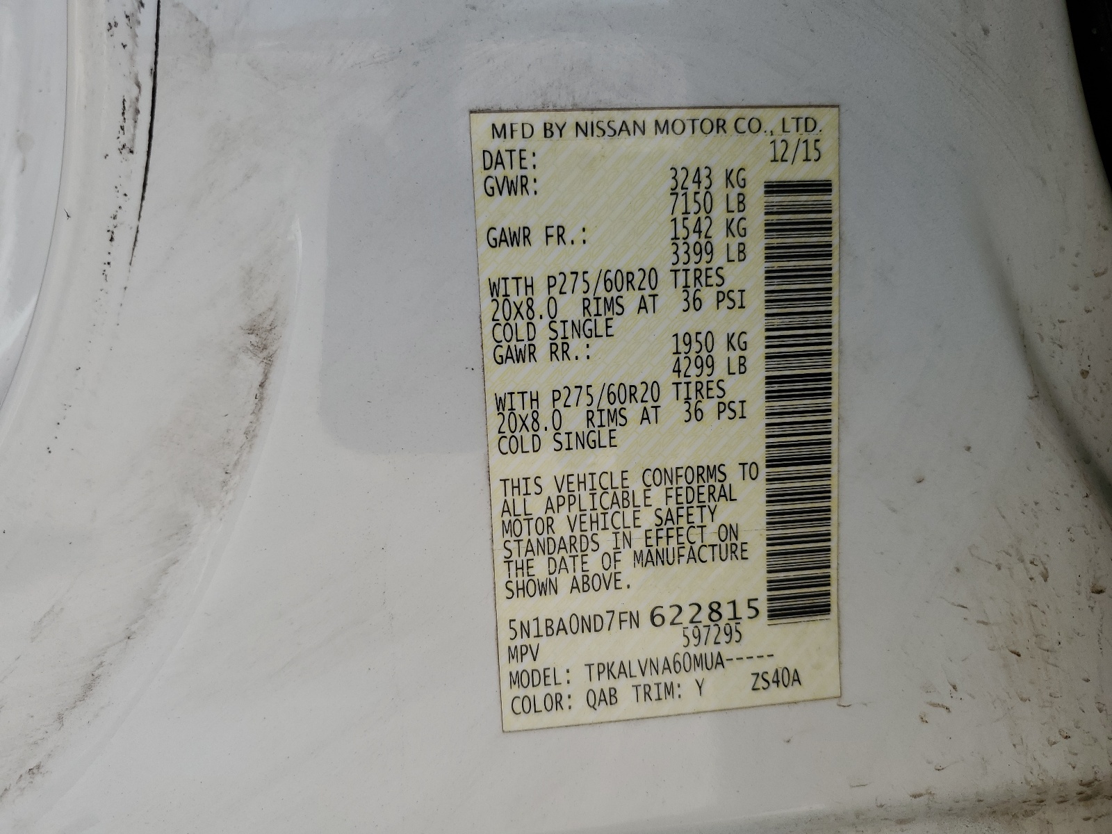 5N1BA0ND7FN622815 2015 Nissan Armada Sv