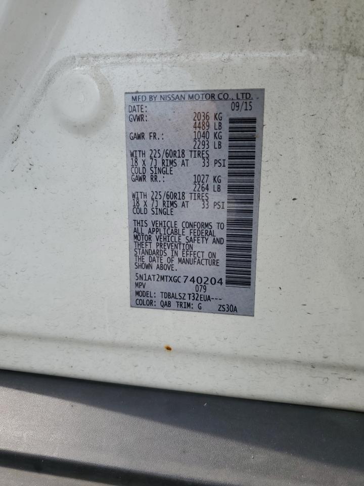 2016 Nissan Rogue S VIN: 5N1AT2MTXGC740204 Lot: 64089314