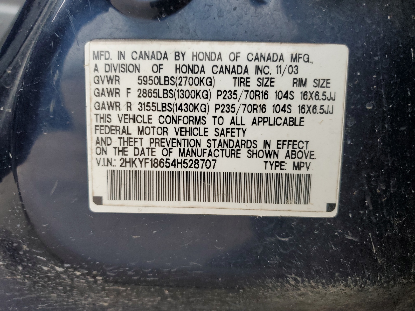 2HKYF18654H528707 2004 Honda Pilot Exl