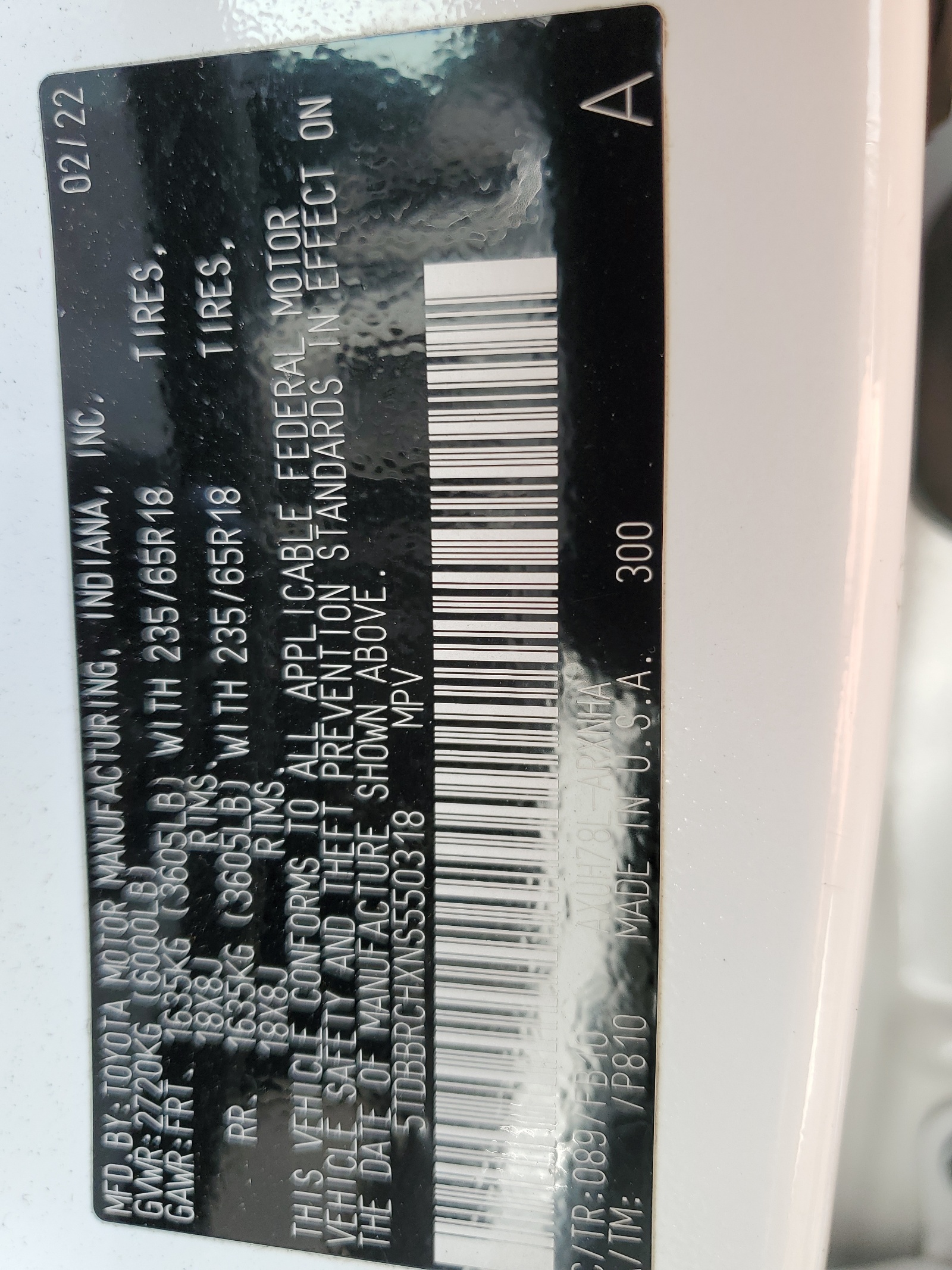 5TDBBRCHXNS550318 2022 Toyota Highlander Hybrid Le