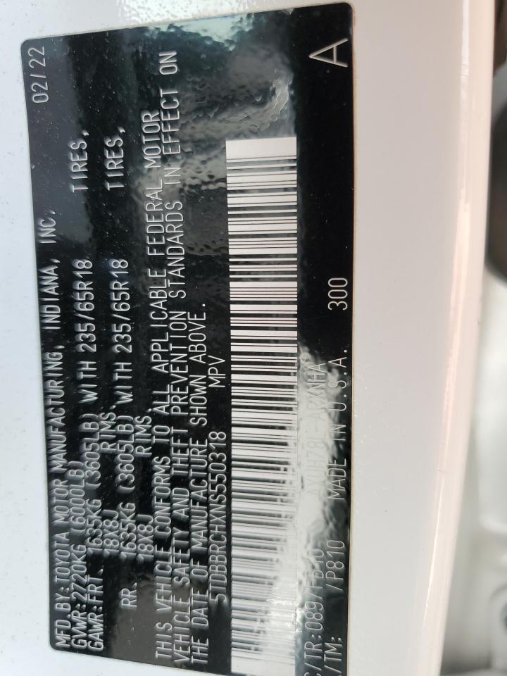 2022 Toyota Highlander Hybrid Le VIN: 5TDBBRCHXNS550318 Lot: 63651834