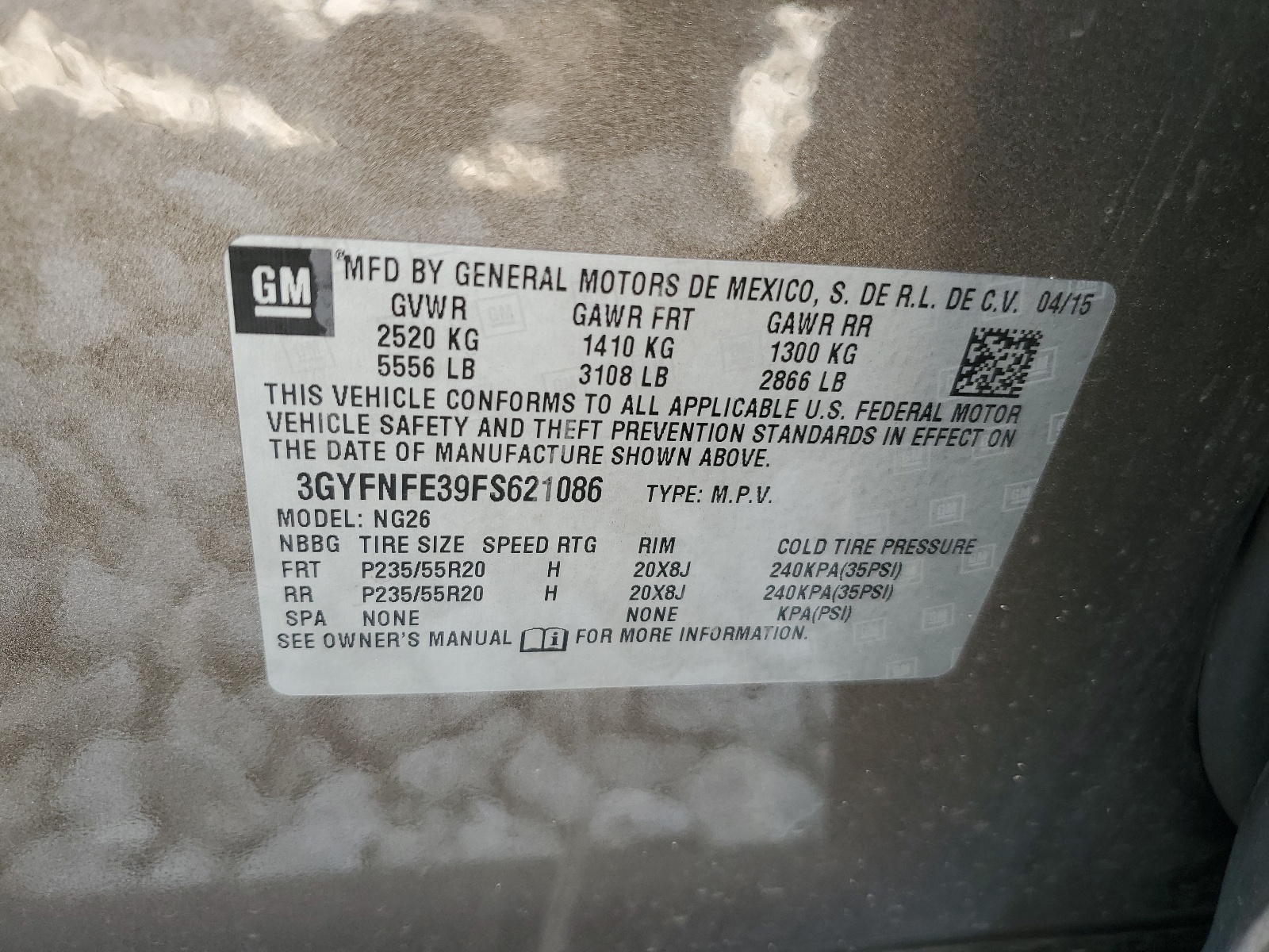 3GYFNFE39FS621086 2015 Cadillac Srx Performance Collection