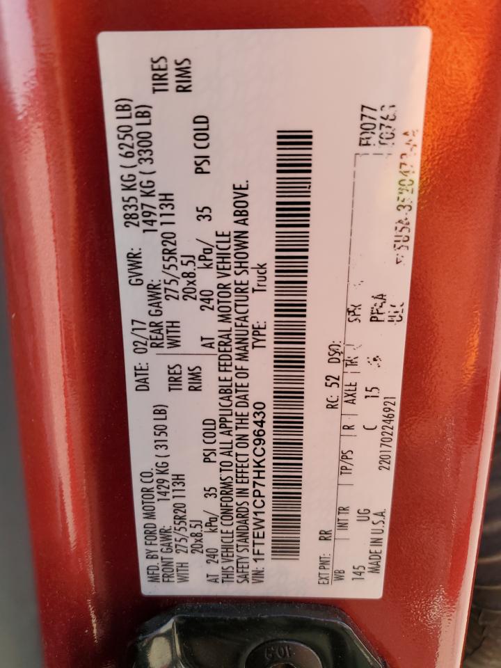 2017 Ford F150 Supercrew VIN: 1FTEW1CP7HKC96430 Lot: 63345454