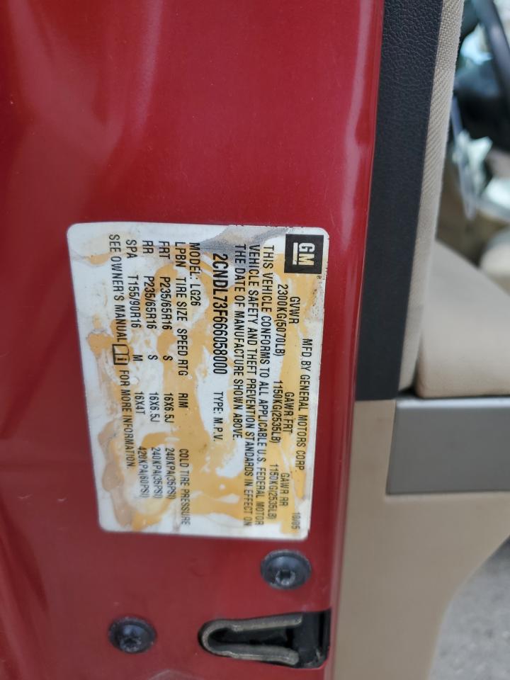 2006 Chevrolet Equinox Lt VIN: 2CNDL73F666058000 Lot: 64010514