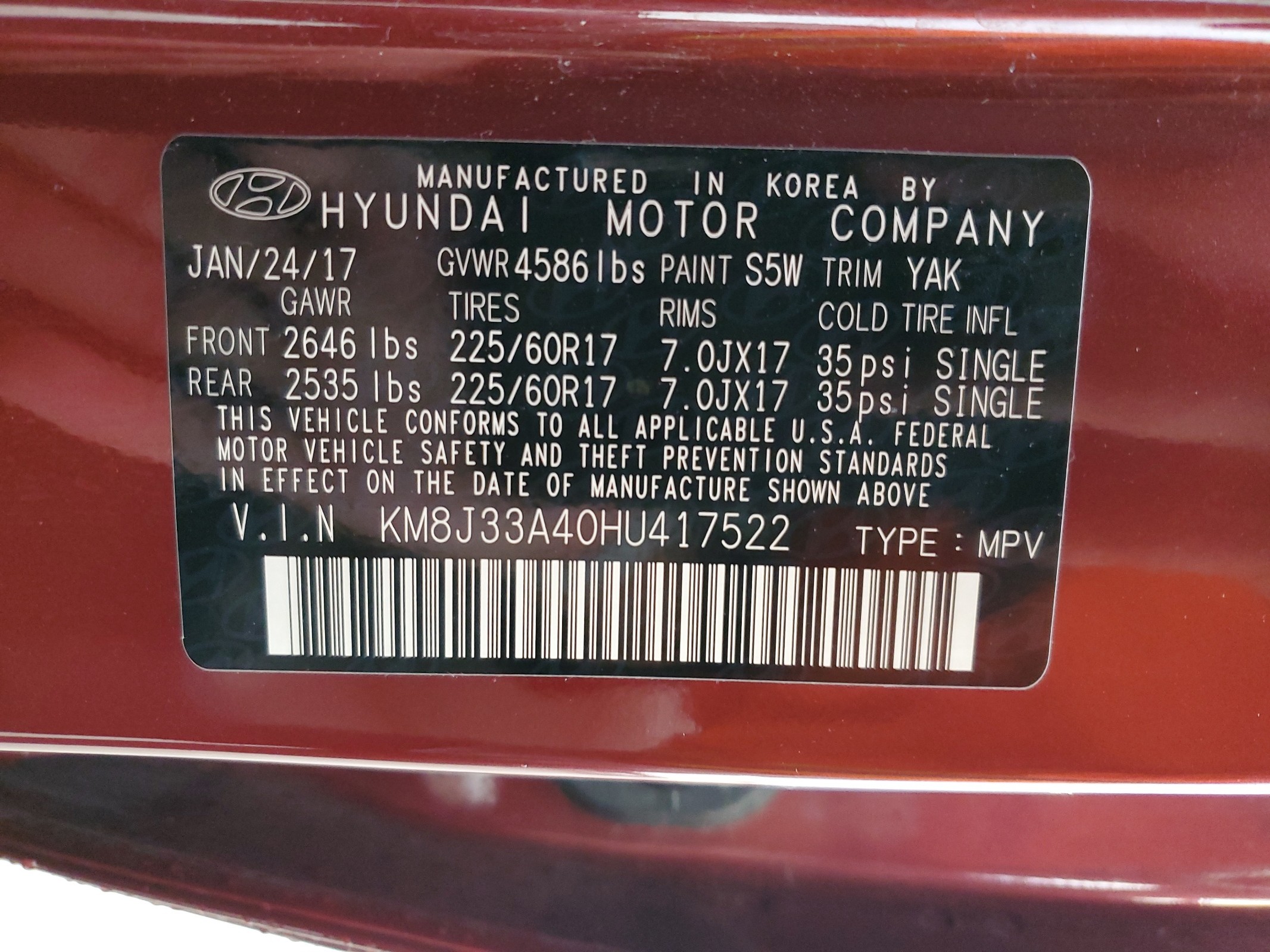 KM8J33A40HU417522 2017 Hyundai Tucson Limited