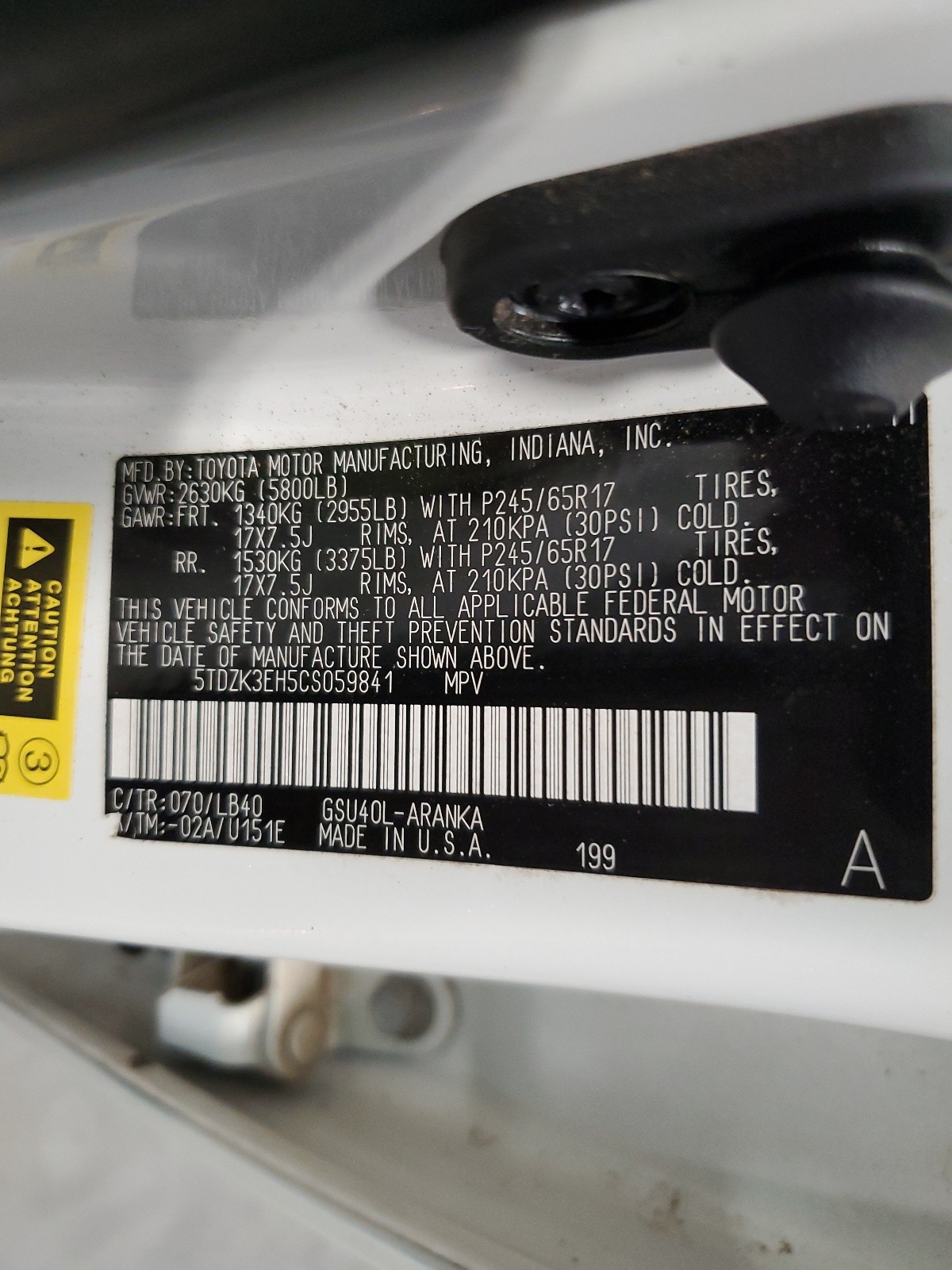 5TDZK3EH5CS059841 2012 Toyota Highlander Base