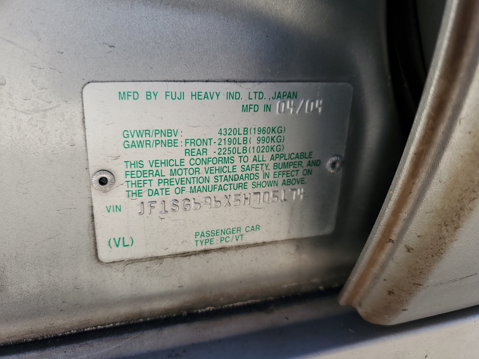 JF1SG696X5H705174 2005 Subaru Forester 2.5Xt