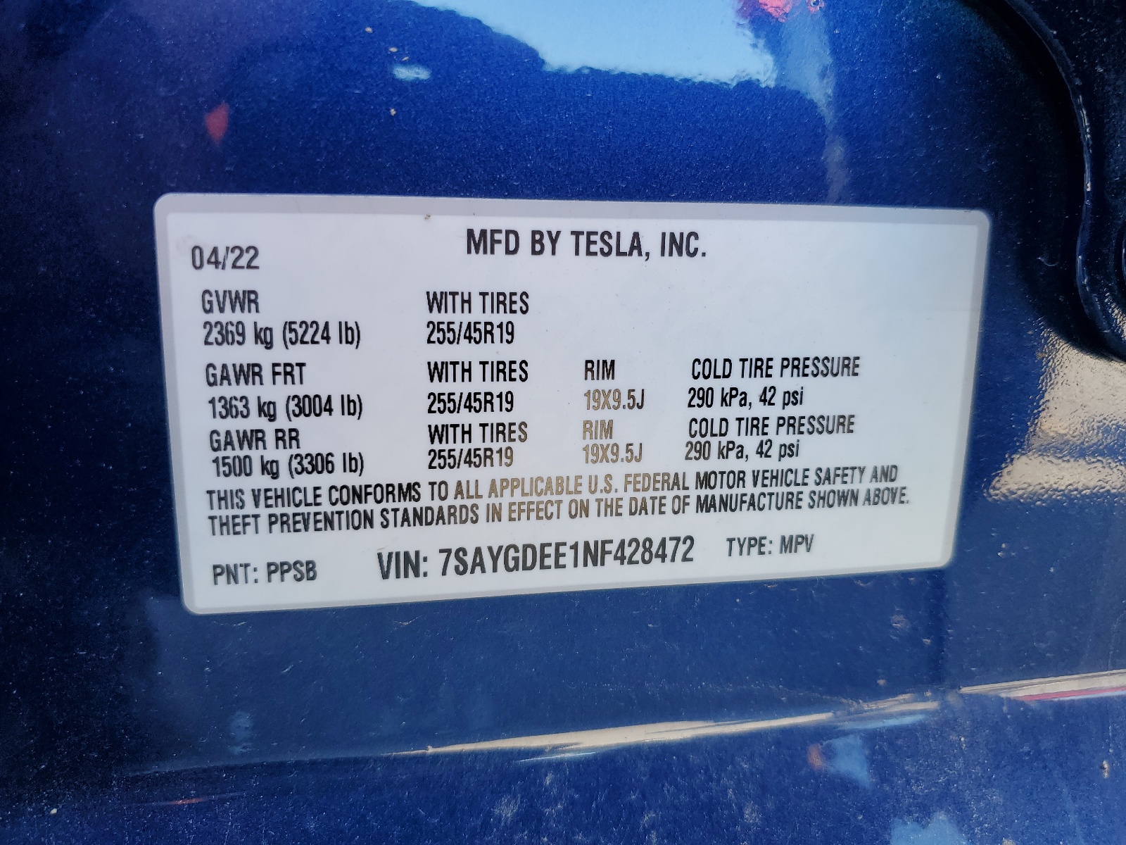 7SAYGDEE1NF428472 2022 Tesla Model Y