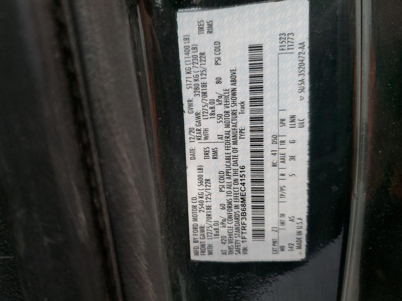 2021 Ford F350 Super Duty VIN: 1FTRF3B68MEC41516 Lot: 63444454