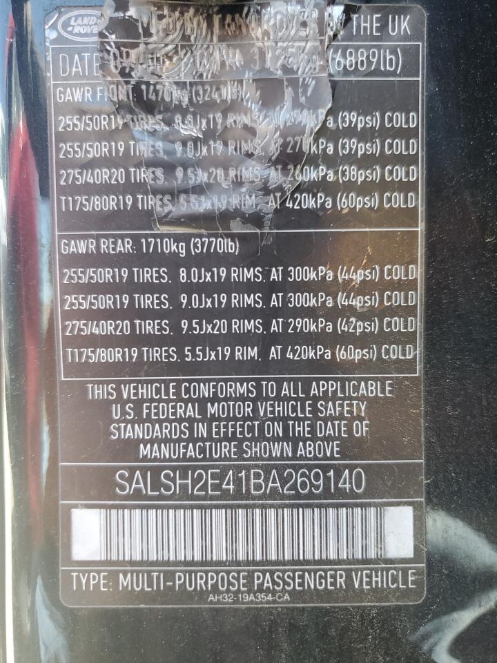 2011 Land Rover Range Rover Sport Sc VIN: SALSH2E41BA269140 Lot: 63028904