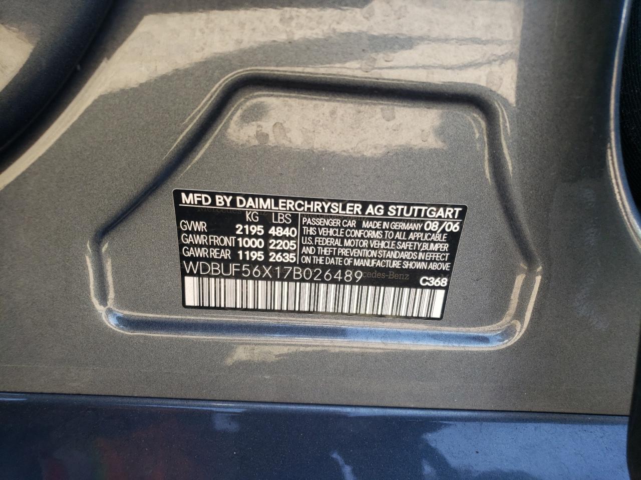 2007 Mercedes-Benz E 350 VIN: WDBUF56X17B026489 Lot: 65494714