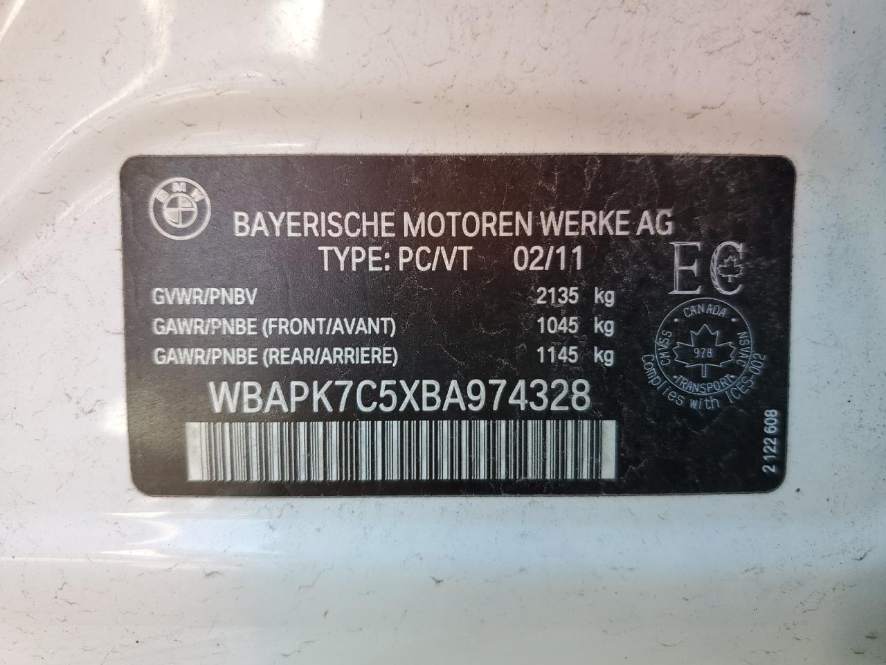 WBAPK7C5XBA974328 2011 BMW 328 Xi