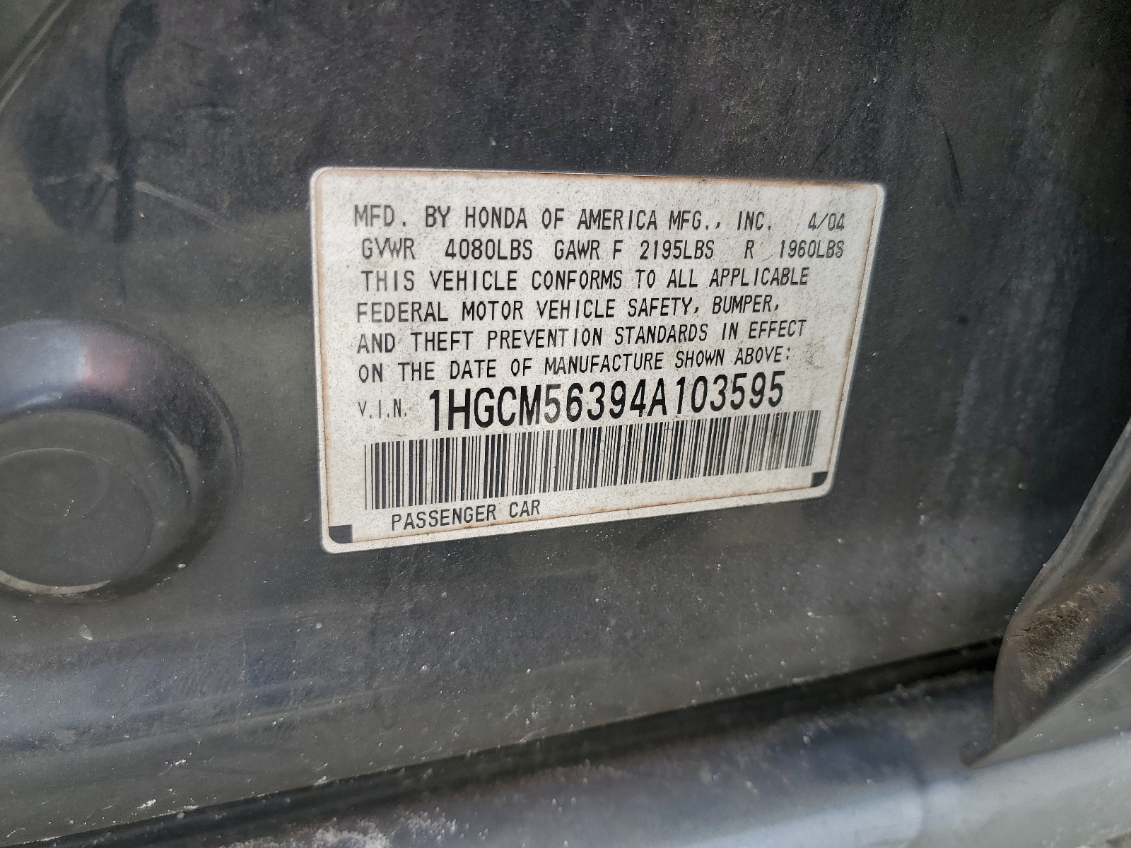 1HGCM56394A103595 2004 Honda Accord Lx