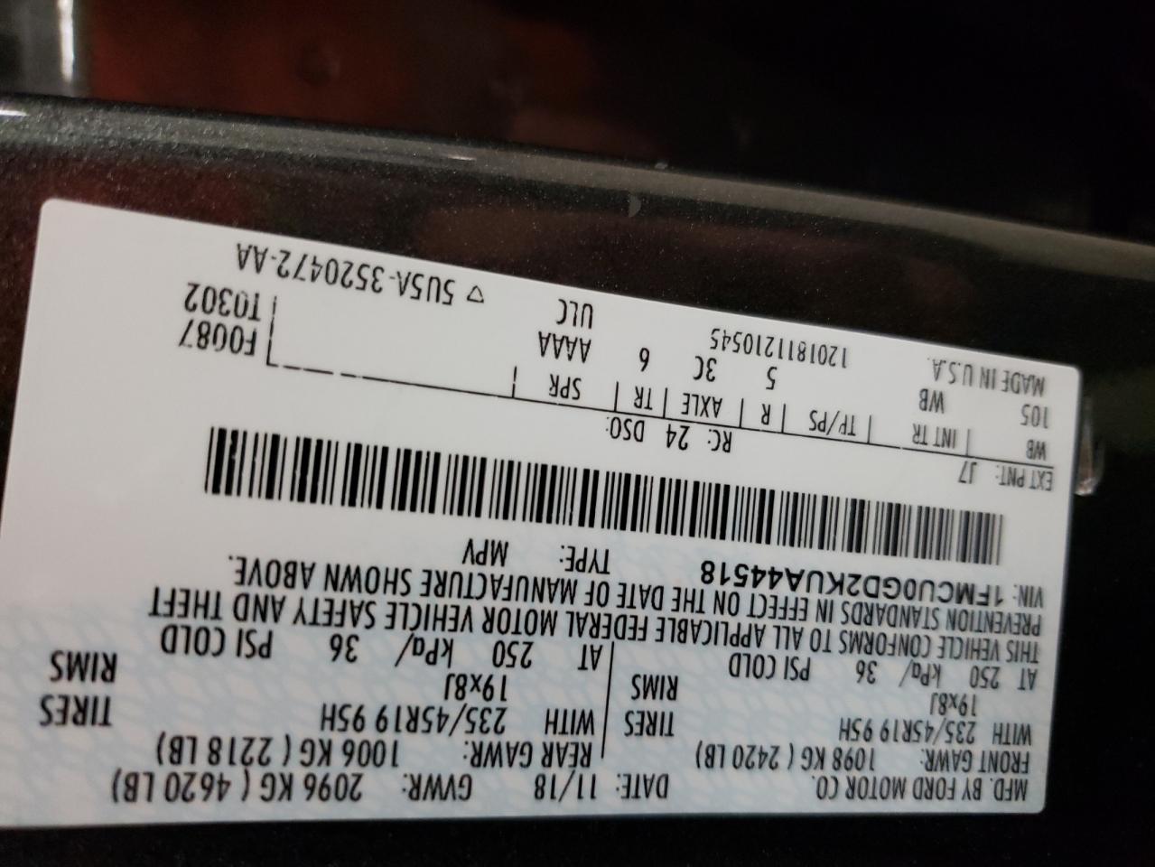 2019 Ford Escape Se VIN: 1FMCU0GD2KUA44518 Lot: 61525584