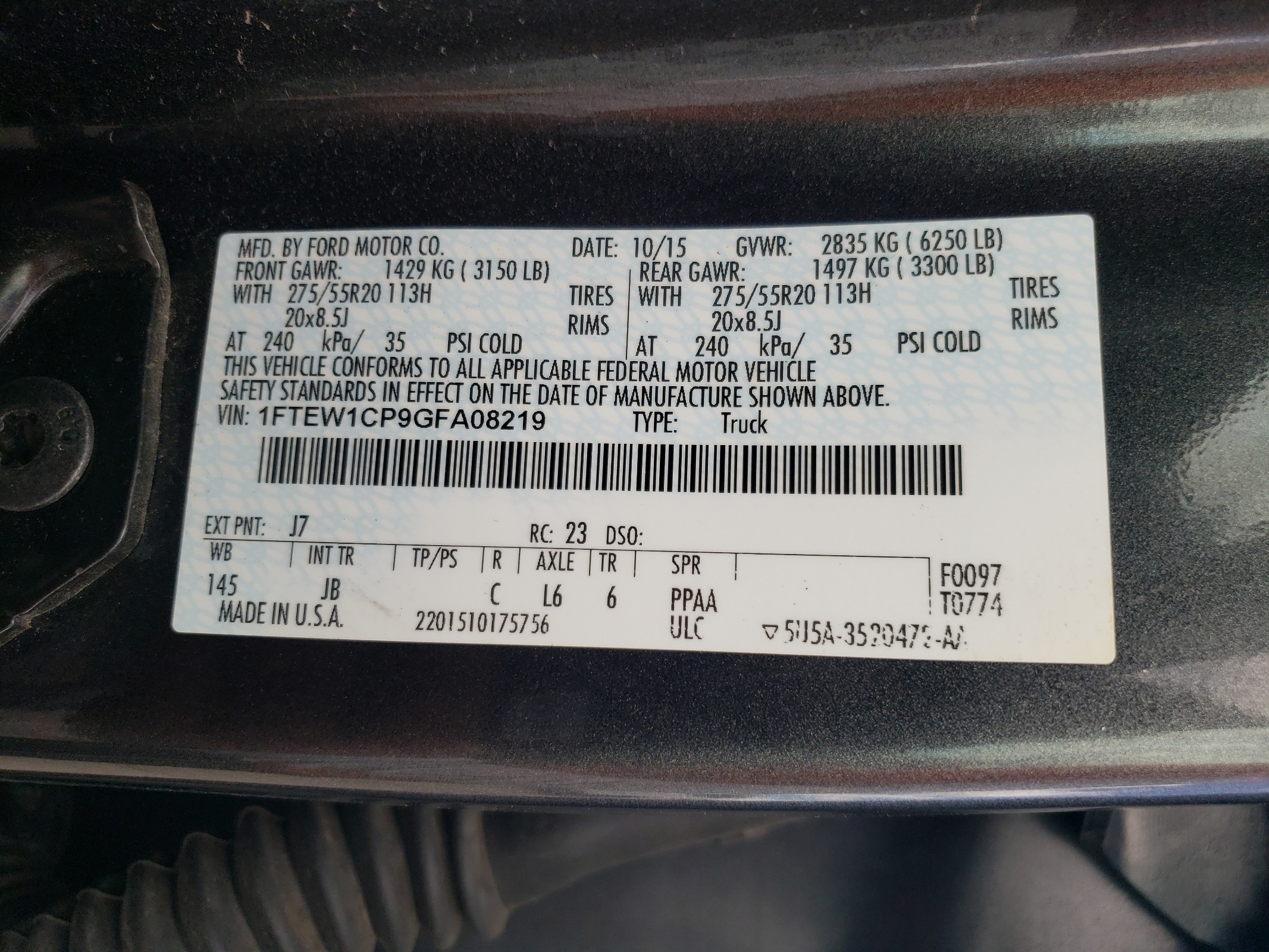 1FTEW1CP9GFA08219 2016 Ford F150 Supercrew