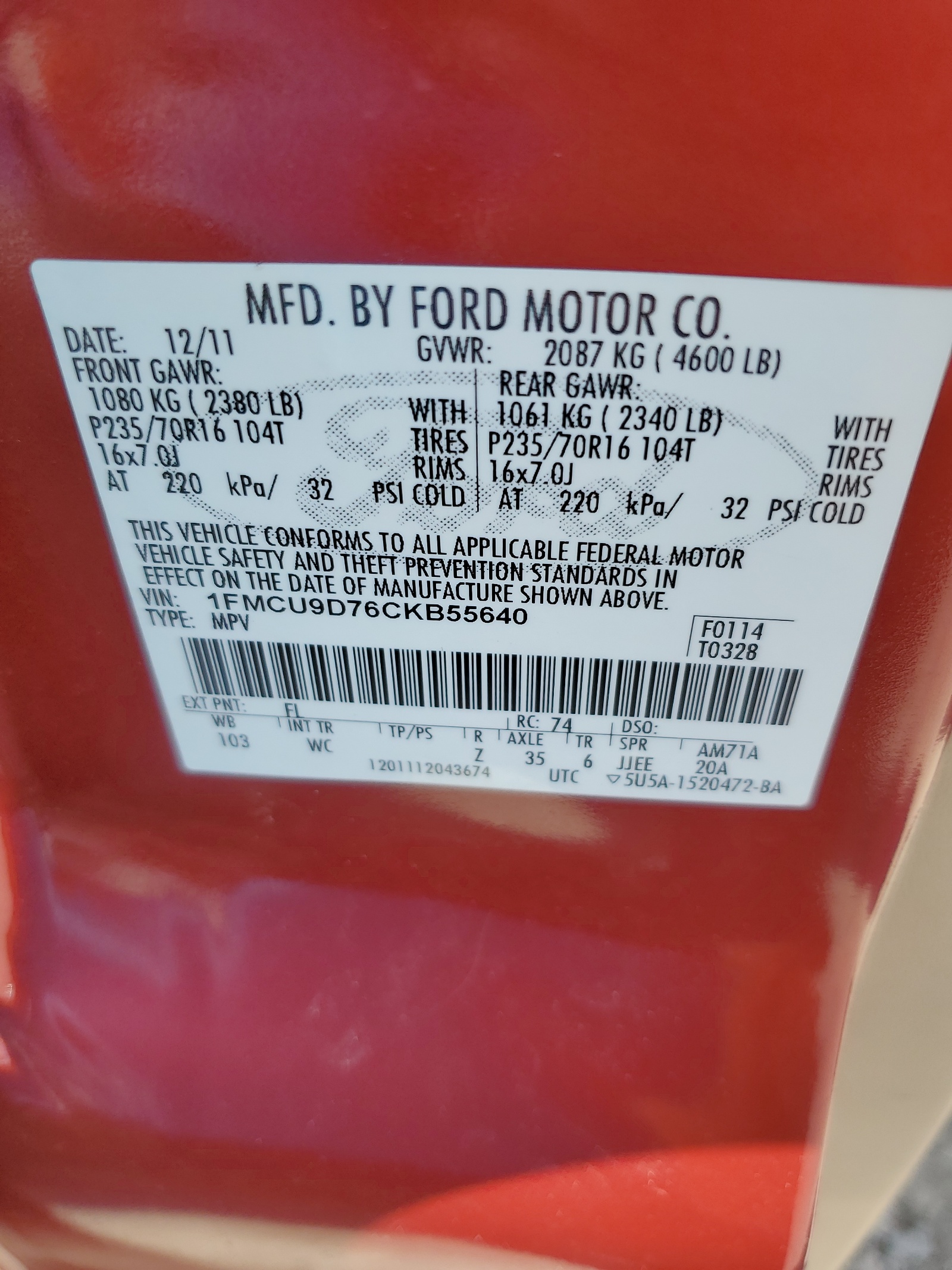 1FMCU9D76CKB55640 2012 Ford Escape Xlt