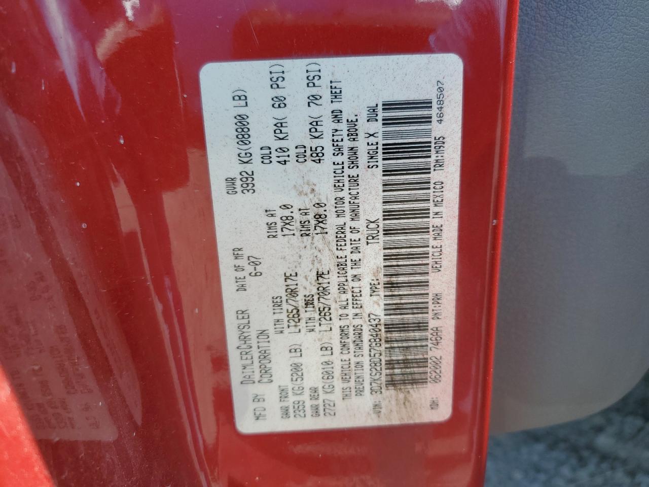 2007 Dodge Ram 2500 St VIN: 3D7KS28D57G840437 Lot: 62125574