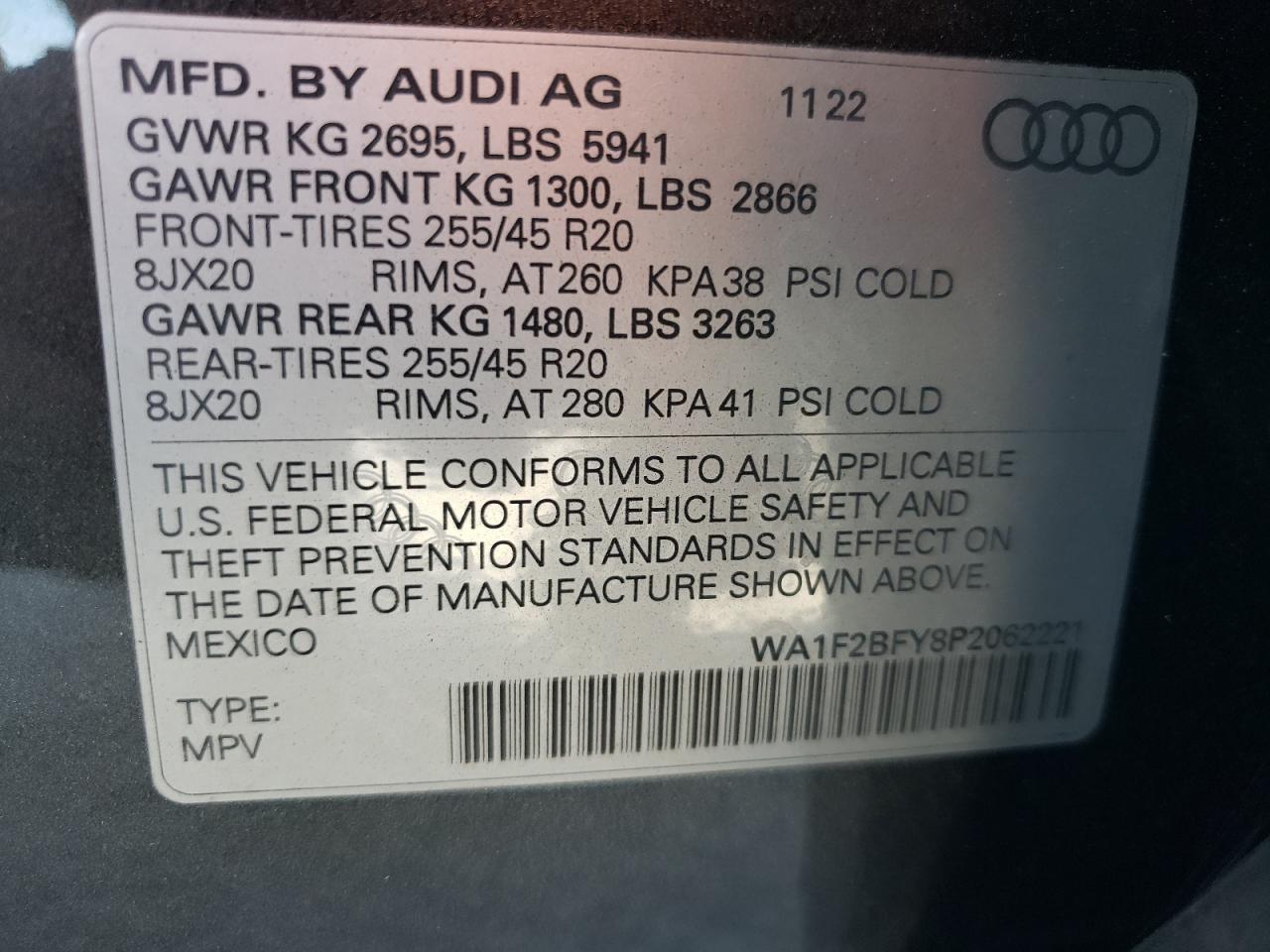 2023 Audi Q5 E Prestige 55 VIN: WA1F2BFY8P2062221 Lot: 63807204