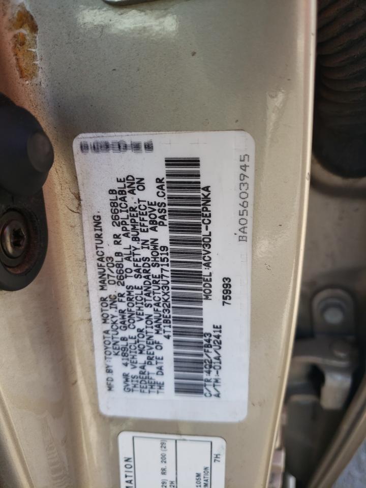 2003 Toyota Camry Le VIN: 4T1BE32KX3U771519 Lot: 60775514