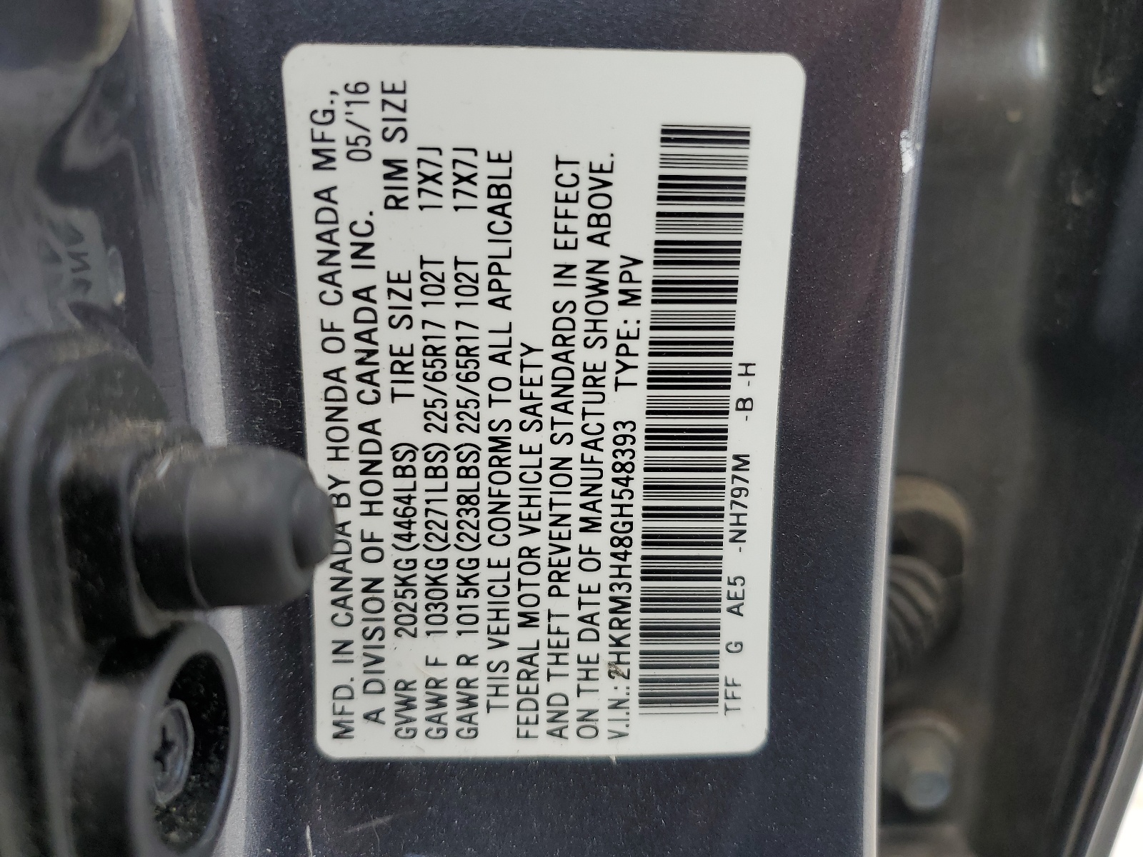 2HKRM3H48GH548393 2016 Honda Cr-V Se