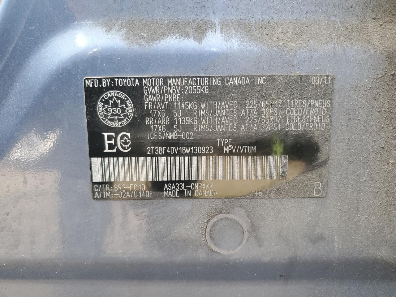 2011 Toyota Rav4 VIN: 2T3BF4DV1BW130923 Lot: 63992224