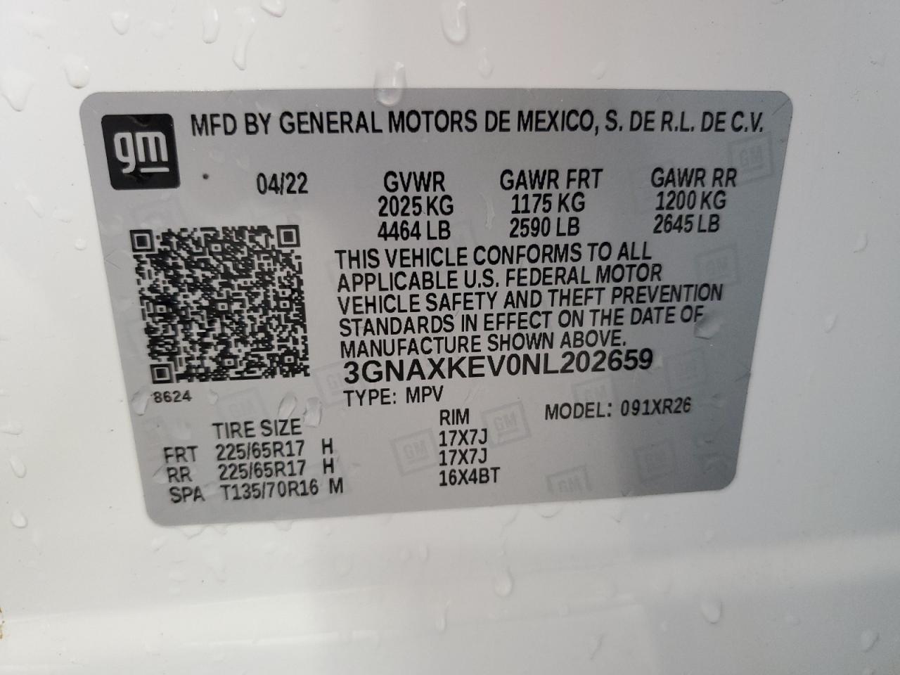 2022 Chevrolet Equinox Lt VIN: 3GNAXKEV0NL202659 Lot: 64909124