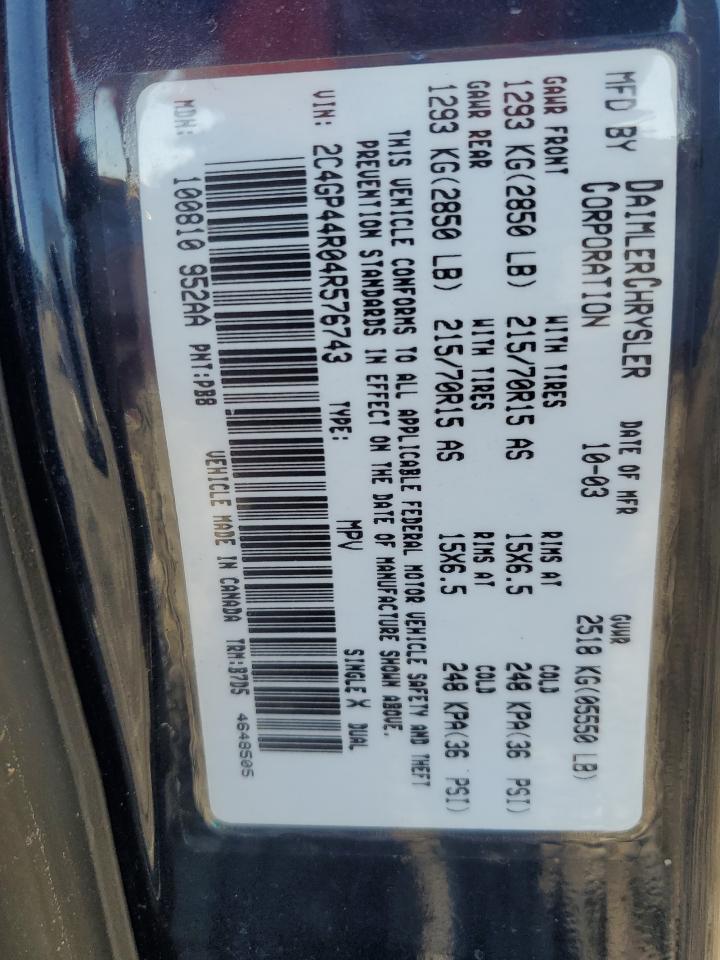 2C4GP44R04R576743 2004 Chrysler Town & Country Lx