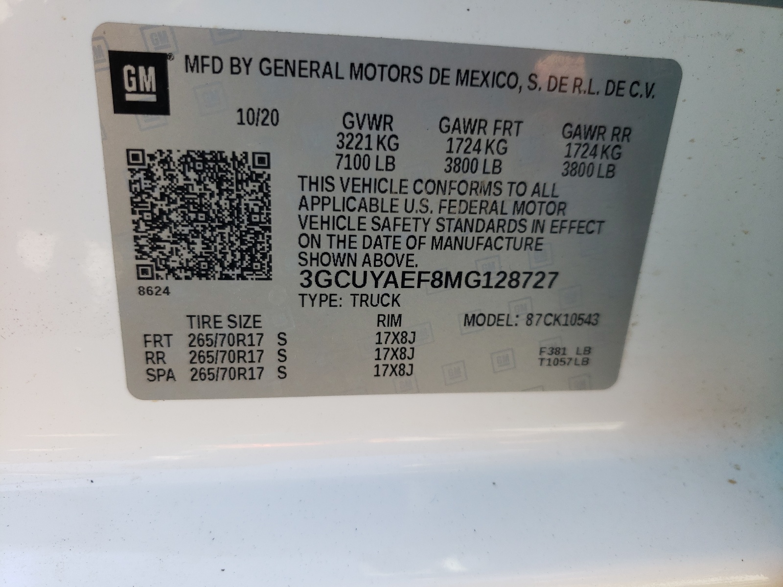3GCUYAEF8MG128727 2021 Chevrolet Silverado K1500
