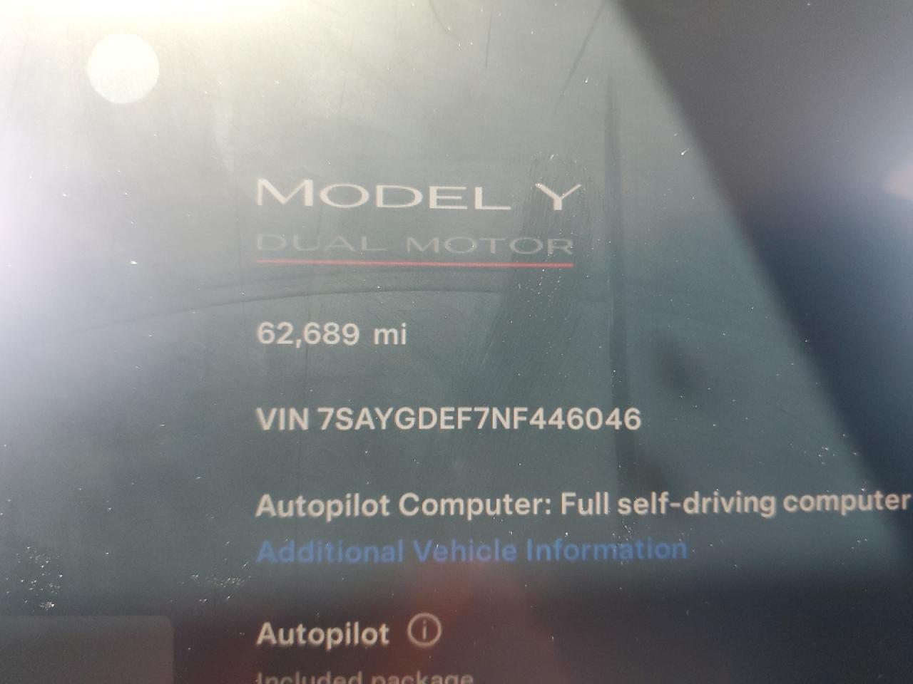 2022 Tesla Model Y VIN: 7SAYGDEF7NF446046 Lot: 62260884