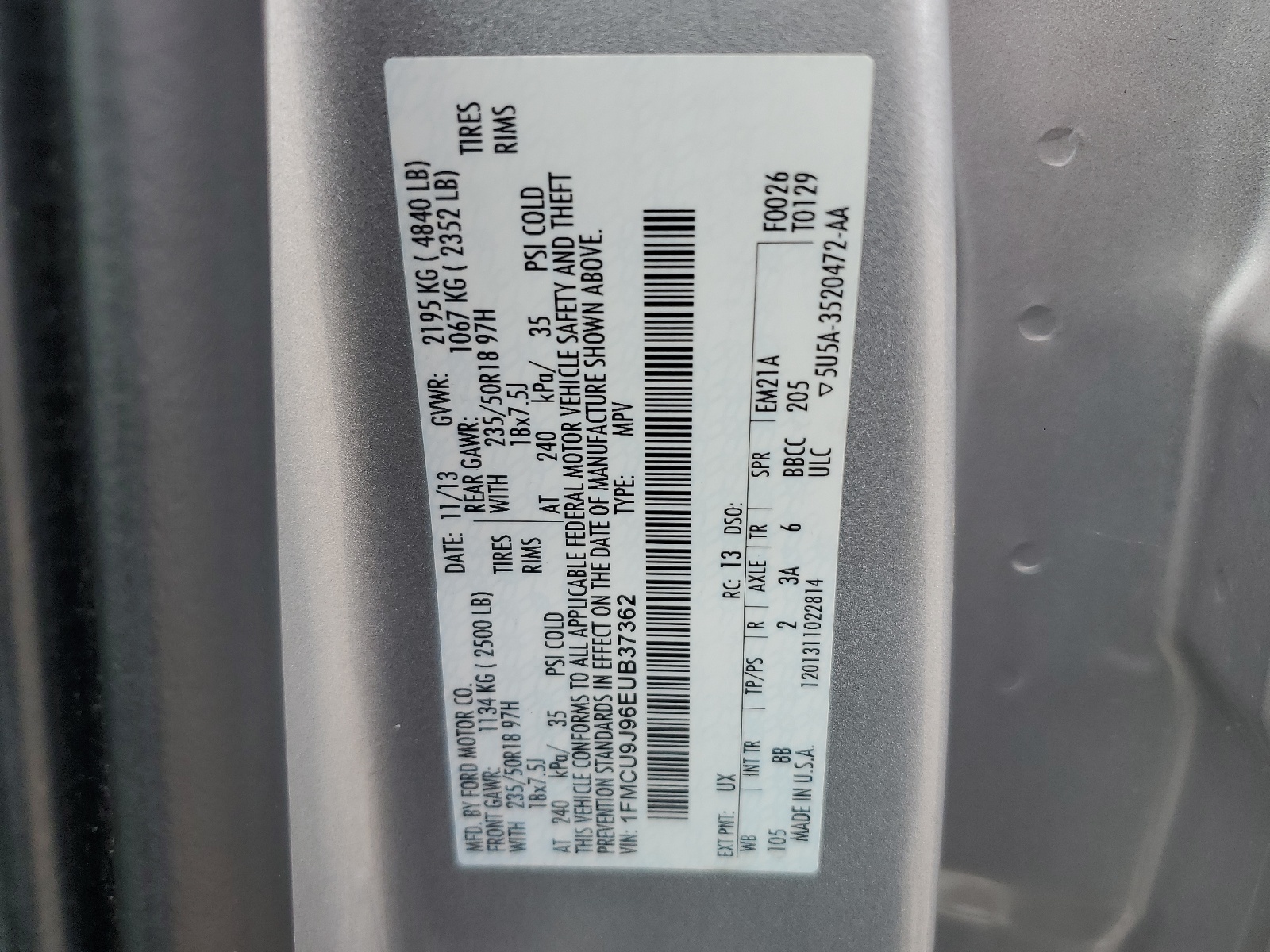 1FMCU9J96EUB37362 2014 Ford Escape Titanium