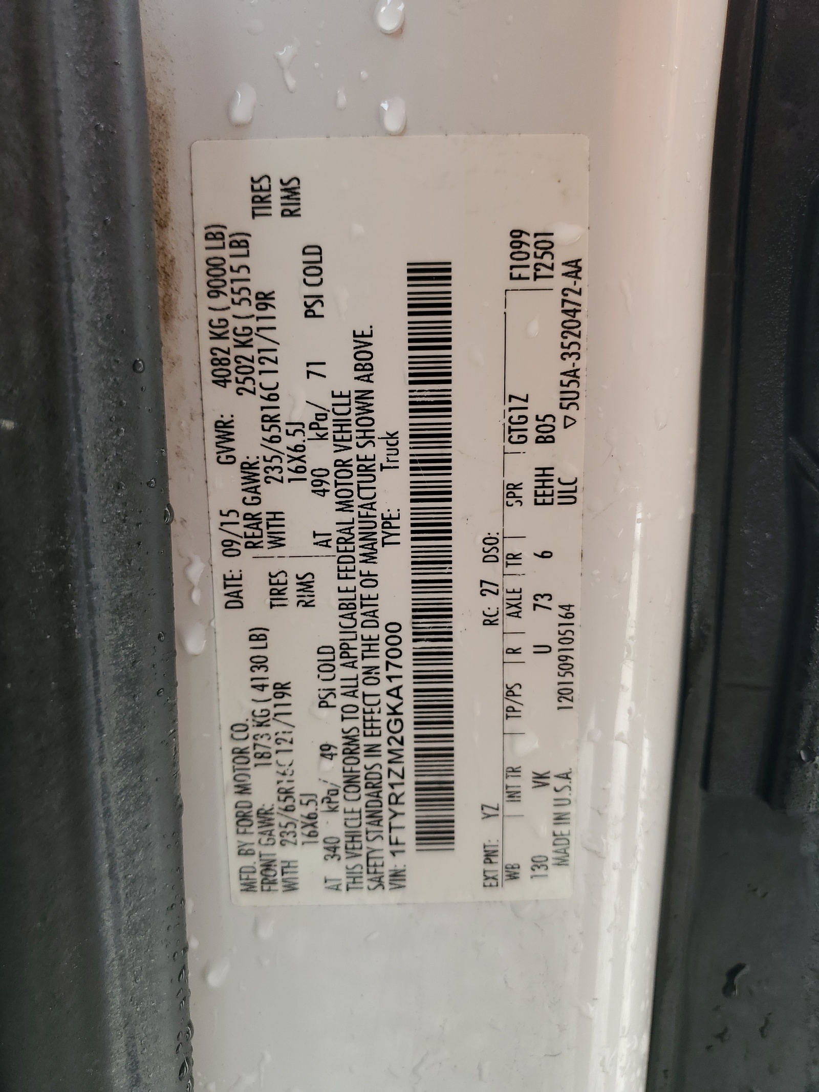 1FTYR1ZM2GKA17000 2016 Ford Transit T-250