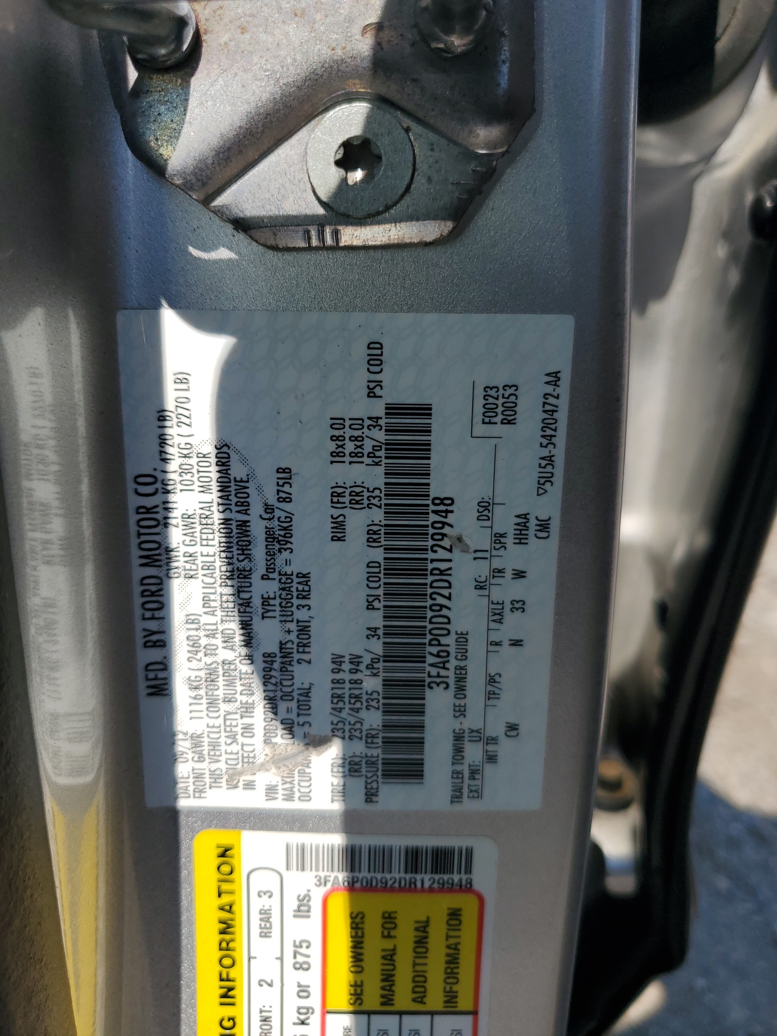 3FA6P0D92DR129948 2013 Ford Fusion Titanium