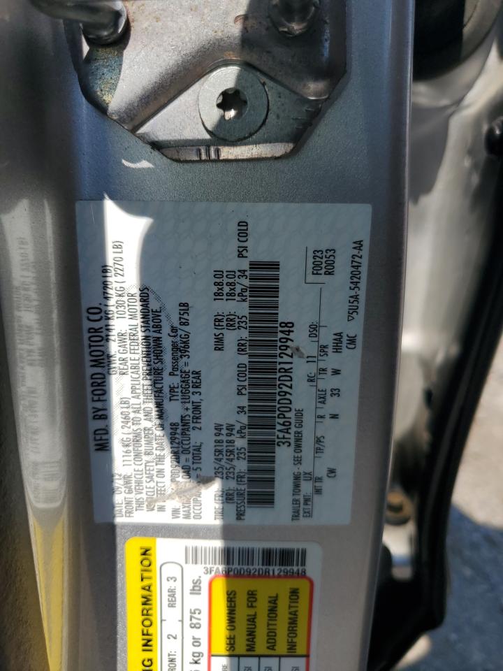 2013 Ford Fusion Titanium VIN: 3FA6P0D92DR129948 Lot: 63392094