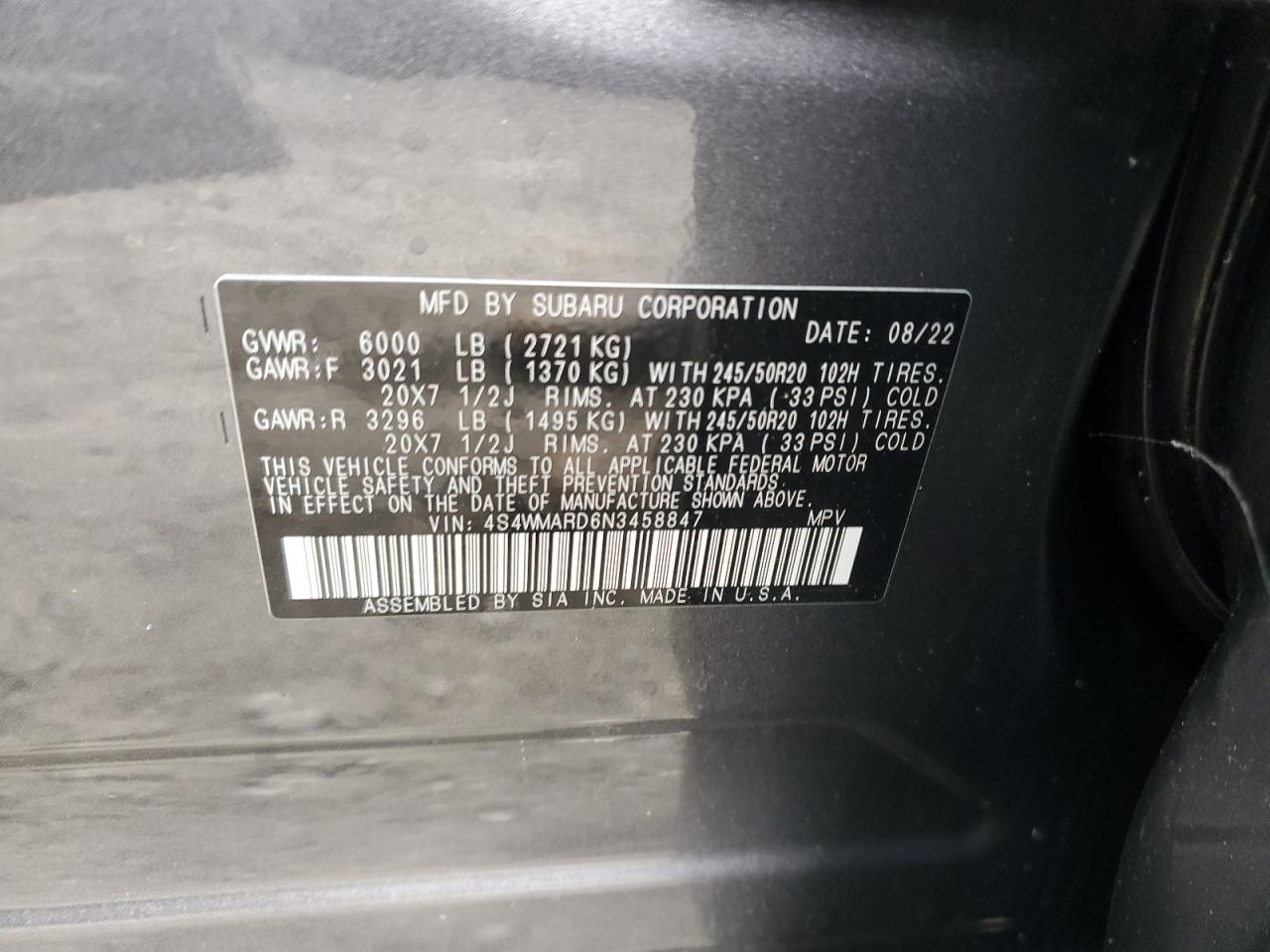 4S4WMARD6N3458847 2022 Subaru Ascent Touring