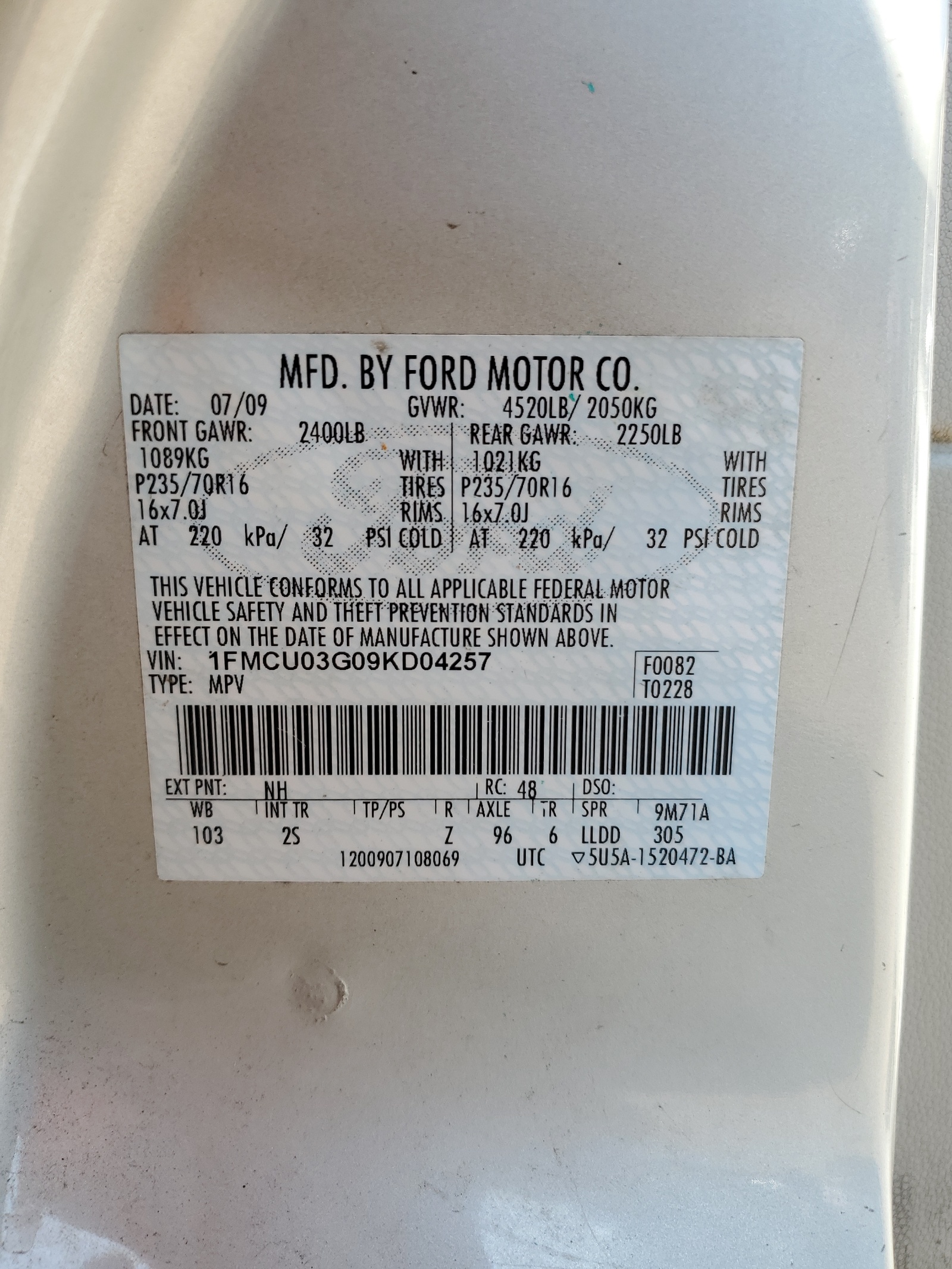 1FMCU03G09KD04257 2009 Ford Escape Xlt