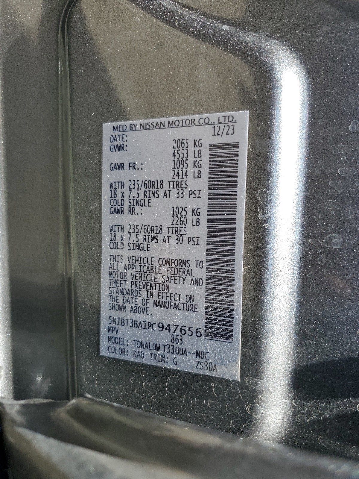 5N1BT3BA1PC947656 2023 Nissan Rogue Sv