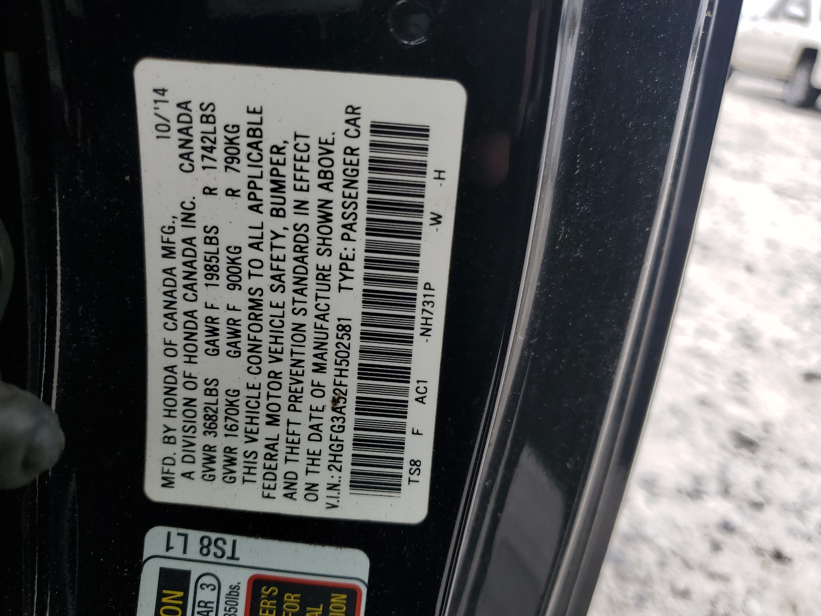 2015 Honda Civic Lx vin: 2HGFG3A52FH502581