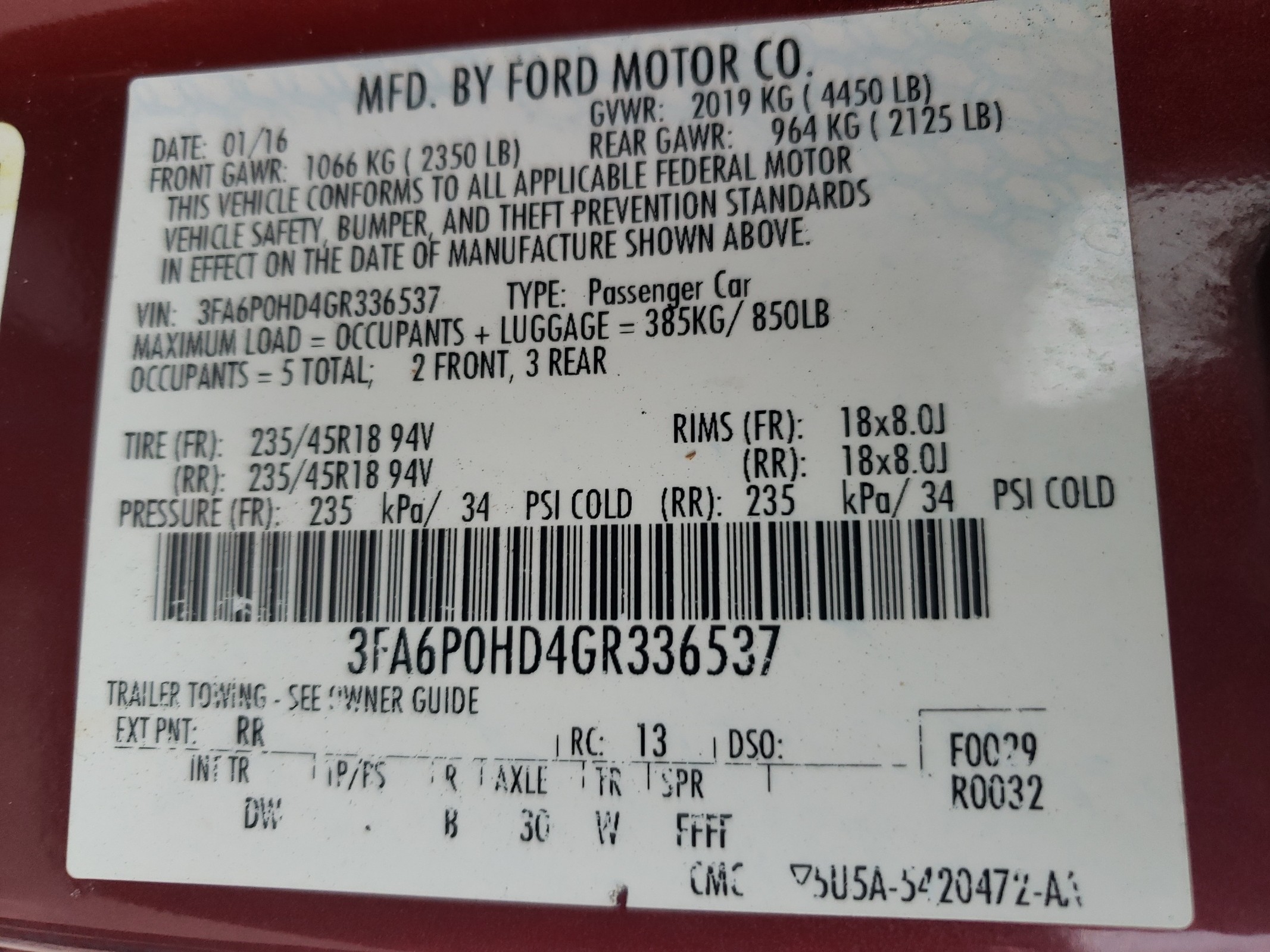 3FA6P0HD4GR336537 2016 Ford Fusion Se