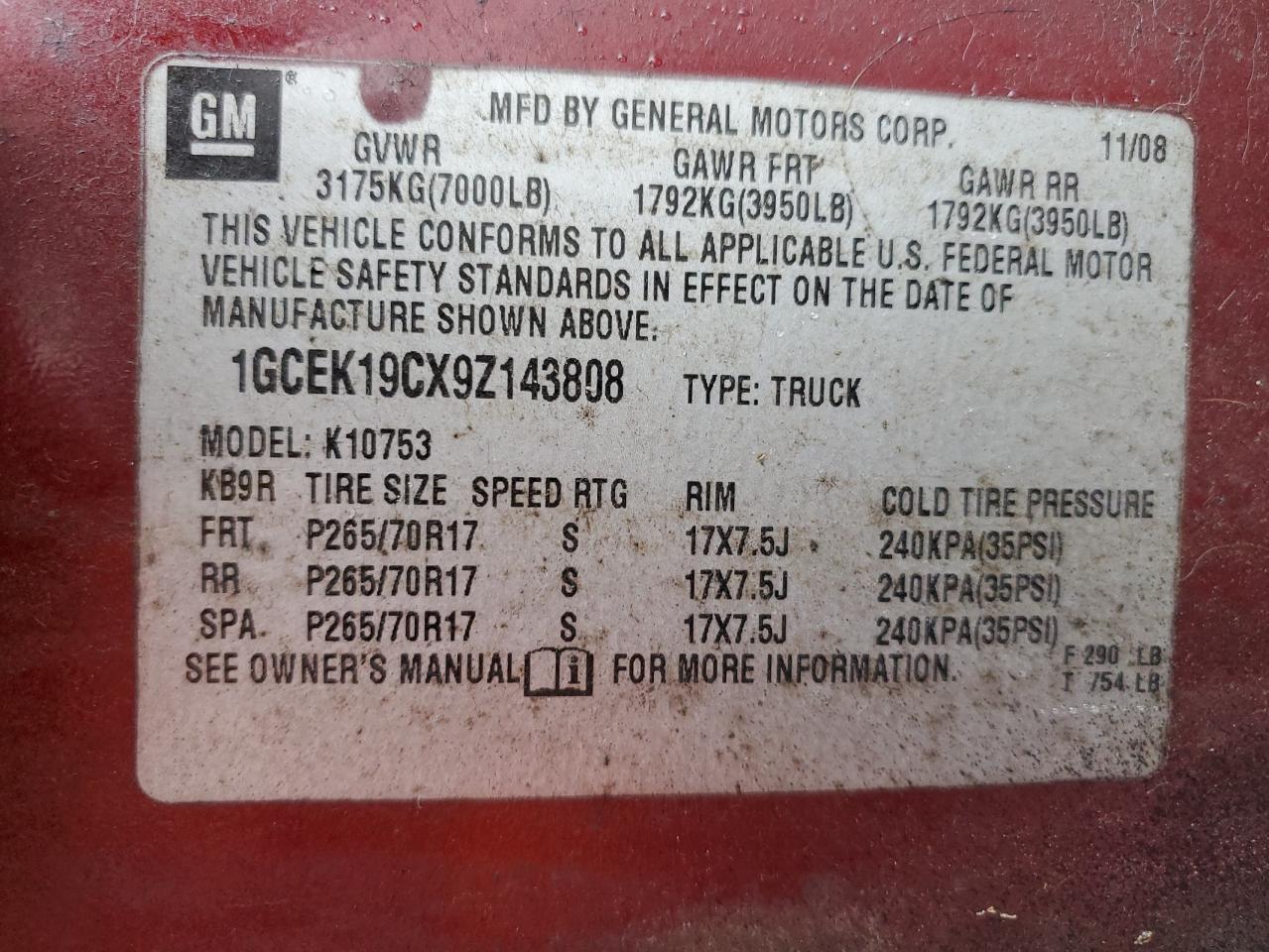 1GCEK19CX9Z143808 2009 Chevrolet Silverado K1500