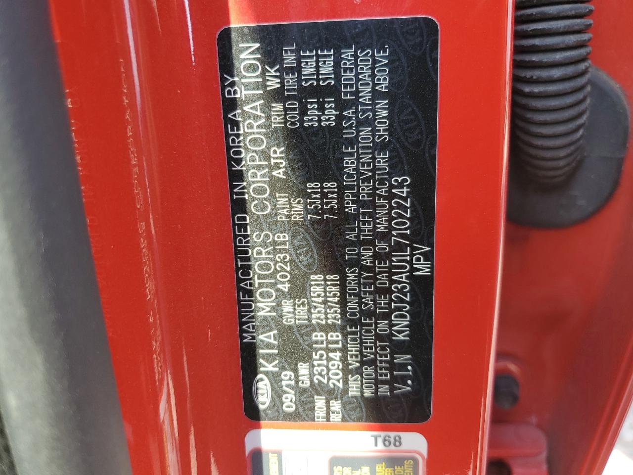 2020 Kia Soul Lx VIN: KNDJ23AU1L7102243 Lot: 64071984