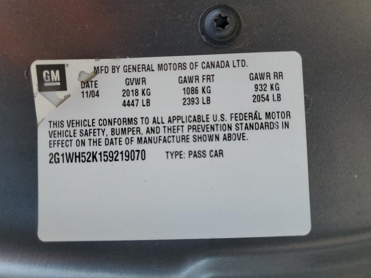 2005 Chevrolet Impala Ls VIN: 2G1WH52K159219070 Lot: 63157274