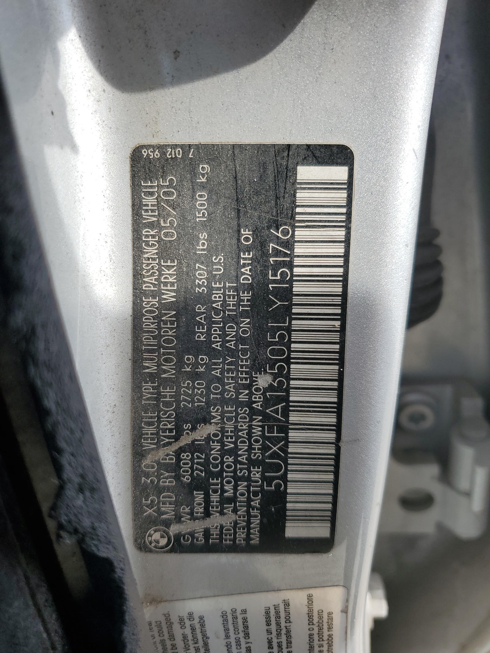 5UXFA13505LY15176 2005 BMW X5 3.0I