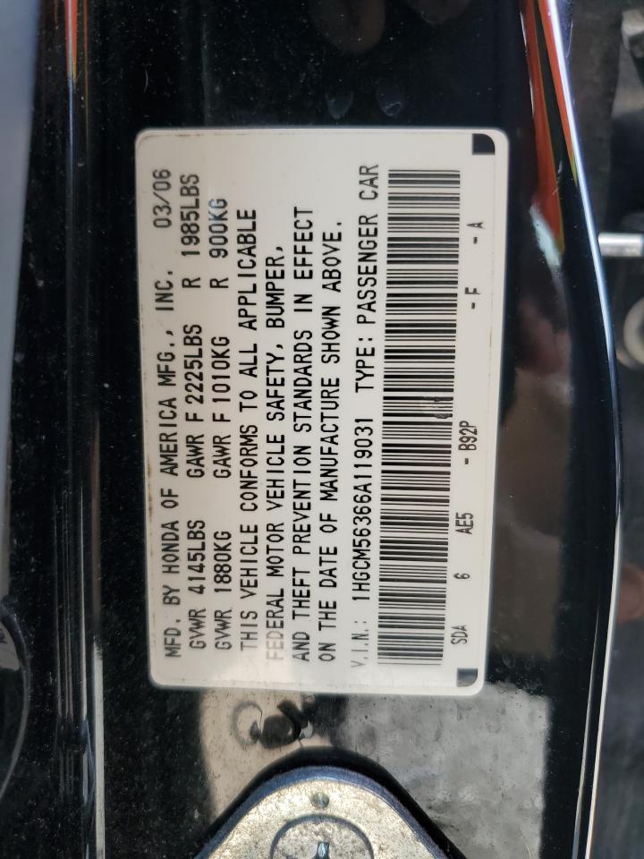 2006 Honda Accord Se VIN: 1HGCM56366A119031 Lot: 64801284