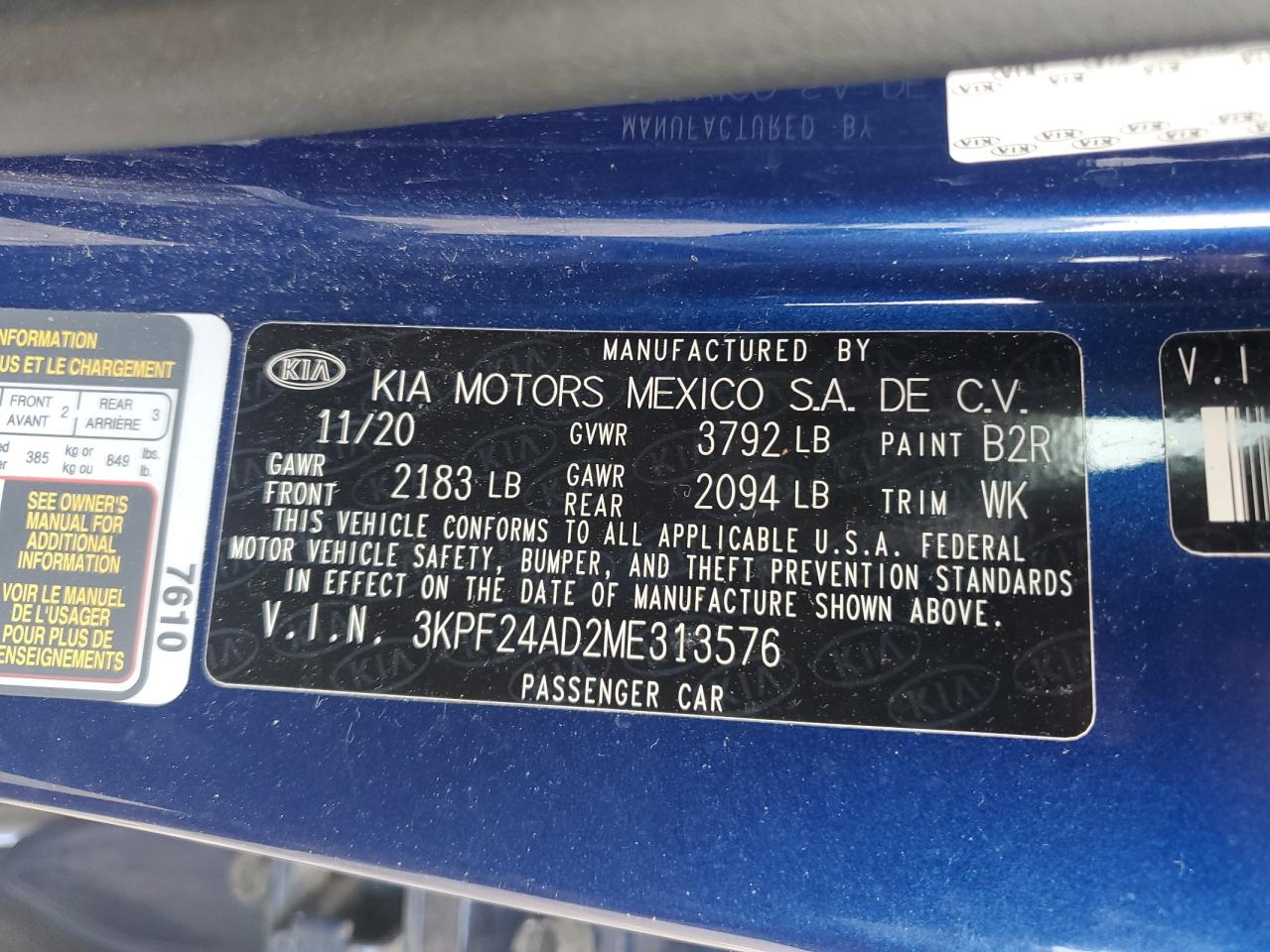 2021 Kia Forte Fe VIN: 3KPF24AD2ME313576 Lot: 62098924